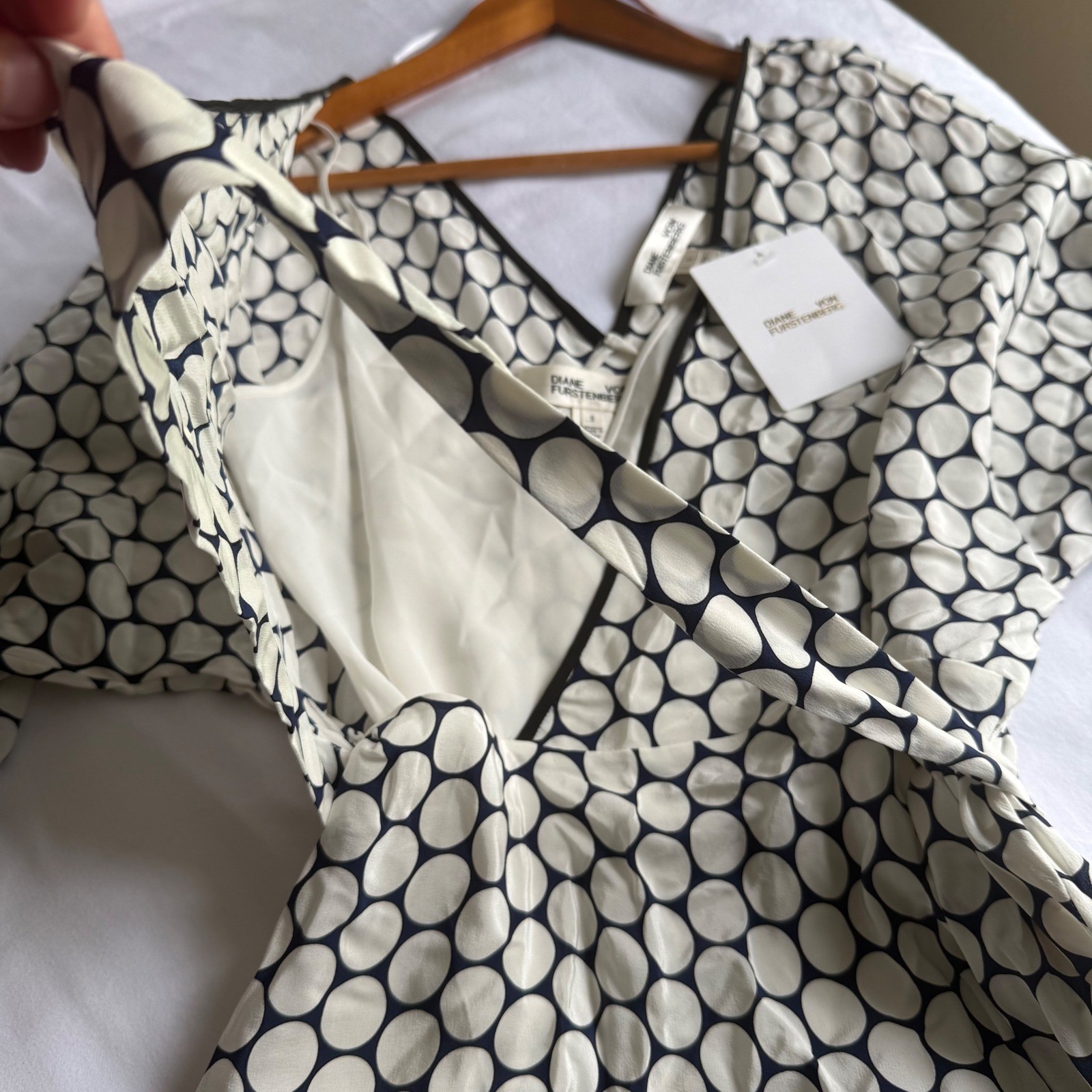 Diane von Furstenberg DVF Silk Boltin Dot Asymmetric Hem Midi Dress Small NWT