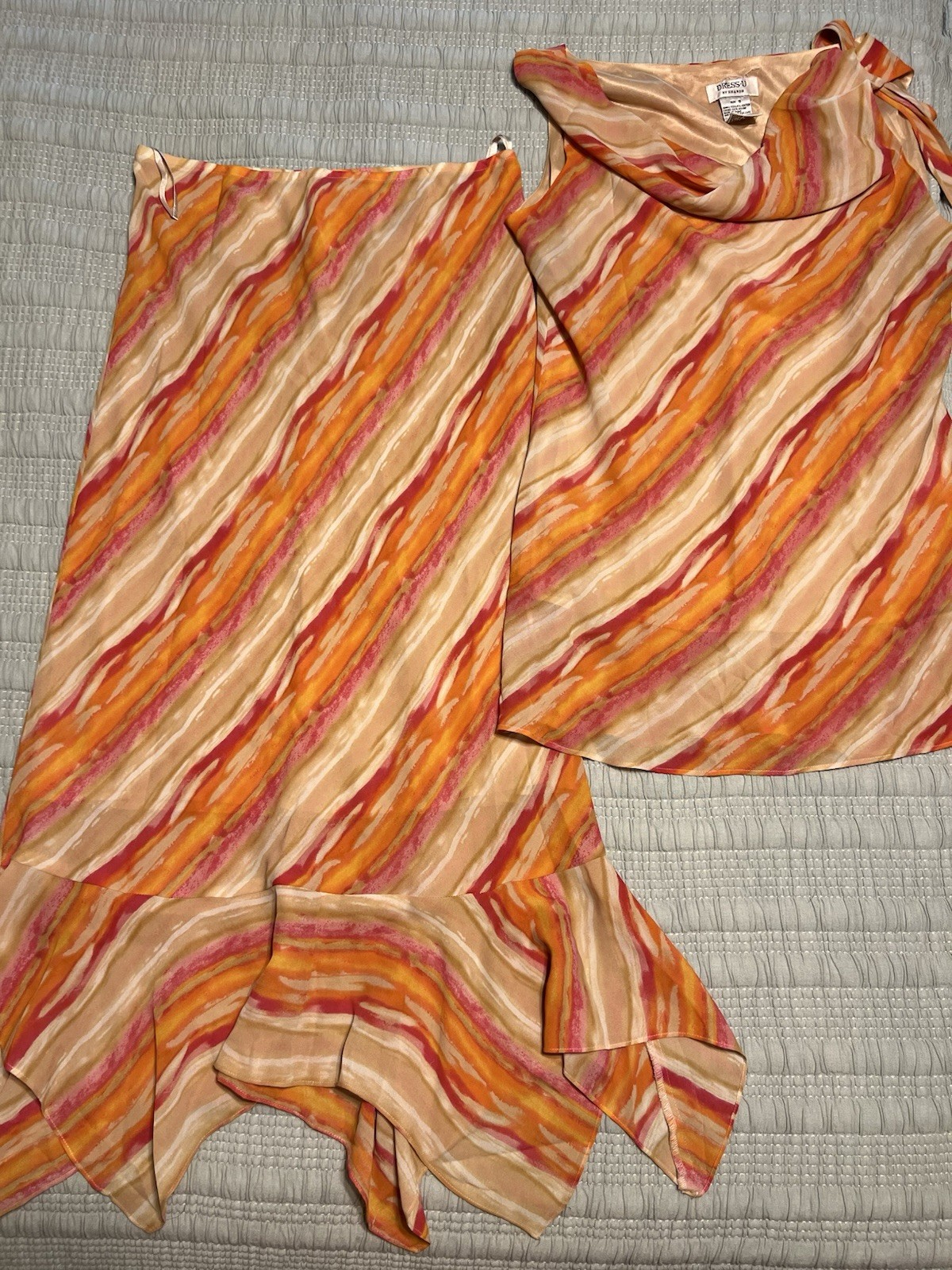 VTG Y2K Dress U By Sharon Two Piece Handkerchief Hem Flowy Orange Dress Size 16