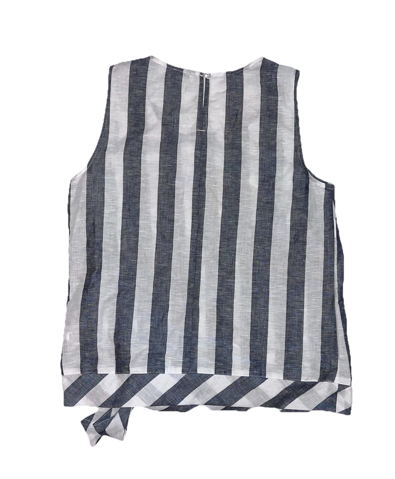 J. Crew Women’s Striped Linen Blend Tie Front Top Blouse Gray White Sz 4 Small