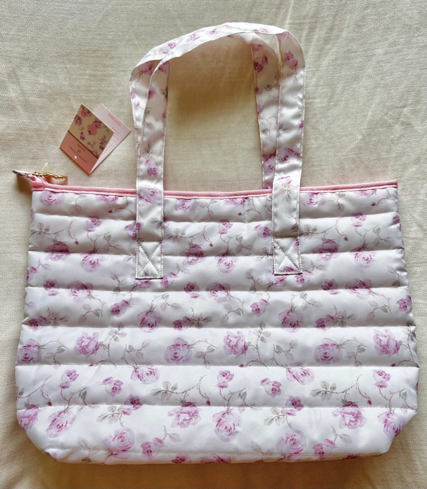 🎀 LoveShackFancy x Target – Yoobi Ribbon Rosa Quilted Tote Bag Sterling Dusk 🎀