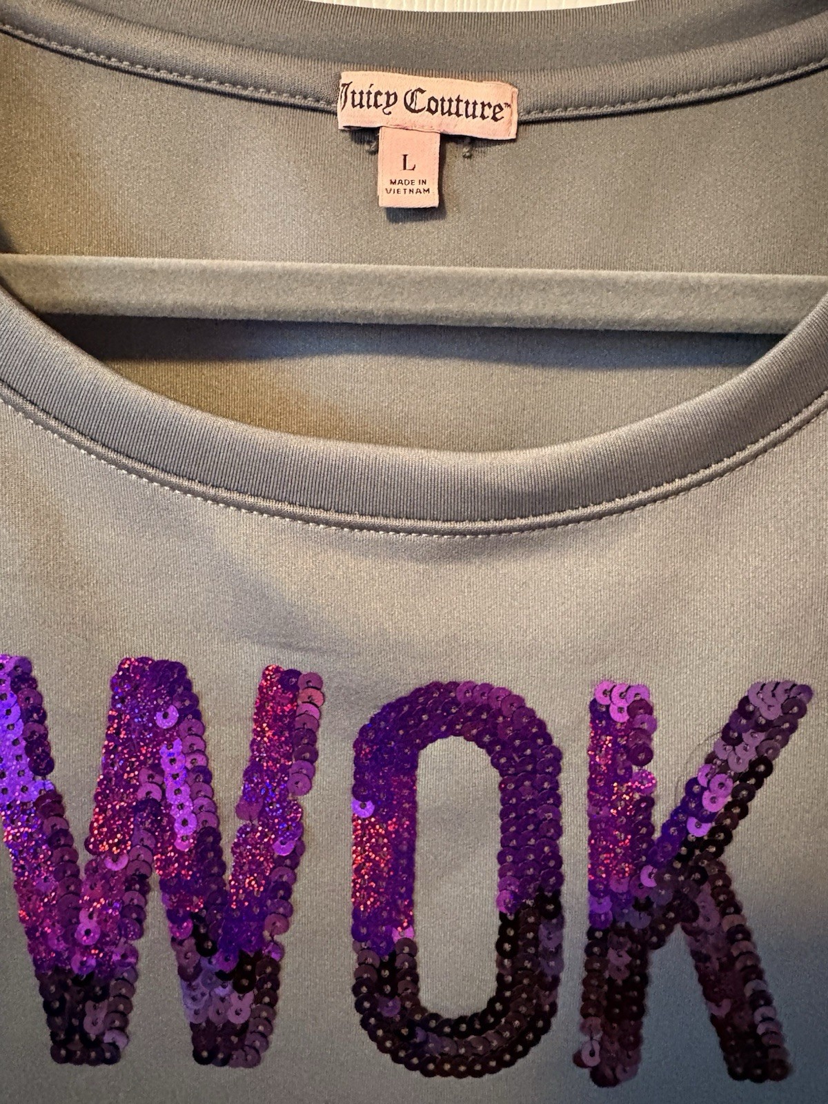 Juicy Couture Sequin Sweatshirt I Woke Up Like This Gray Pullover Large NWT