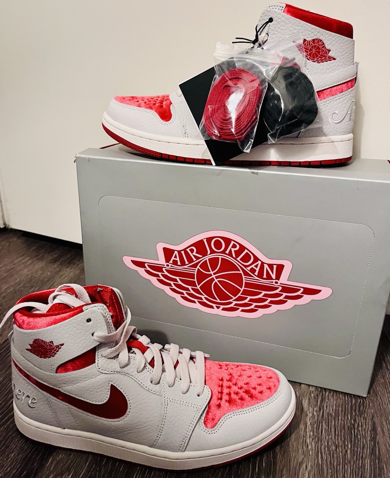 BRAND NEW CUSTOM AIR JORDAN 1 ZOOM AIR White/Red Leather in original box!