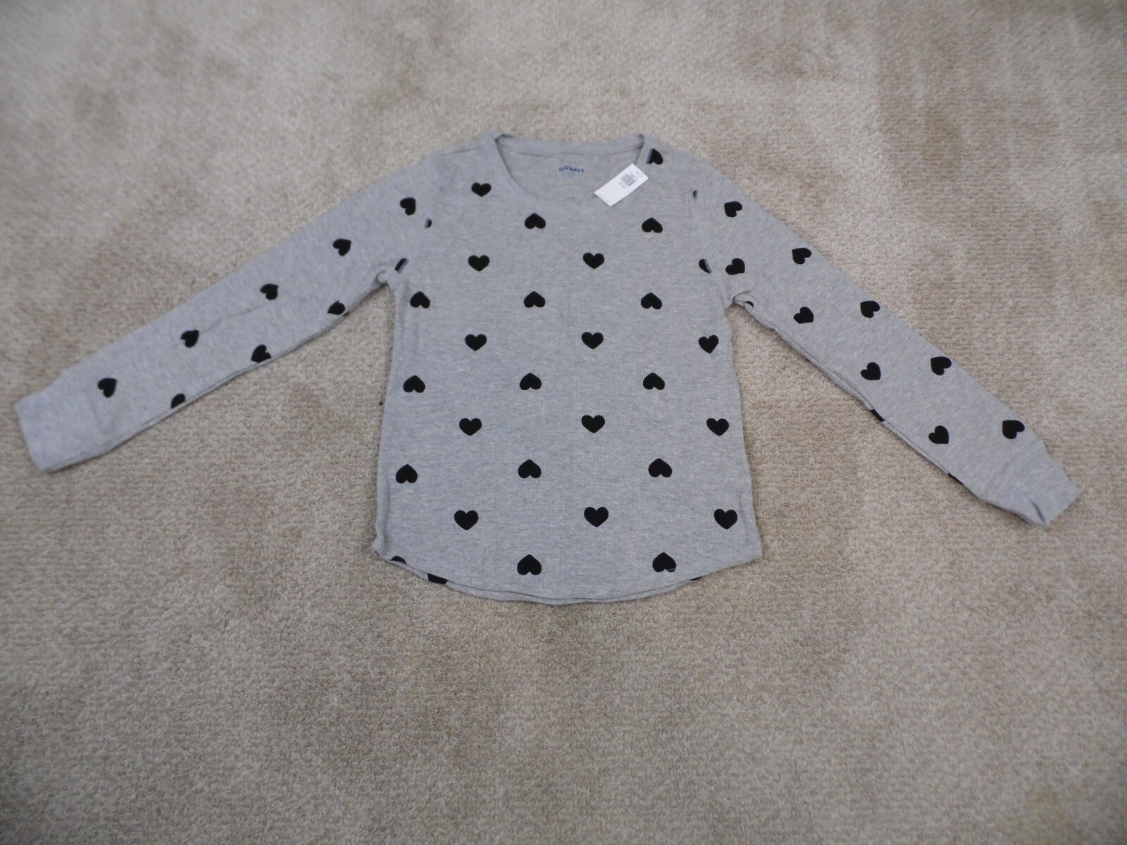 OLD NAVY GIRLS LONG SLEEVE THERMAL SWEATER GRAY BLACK HEARTS SIZE XXL 18 NWT