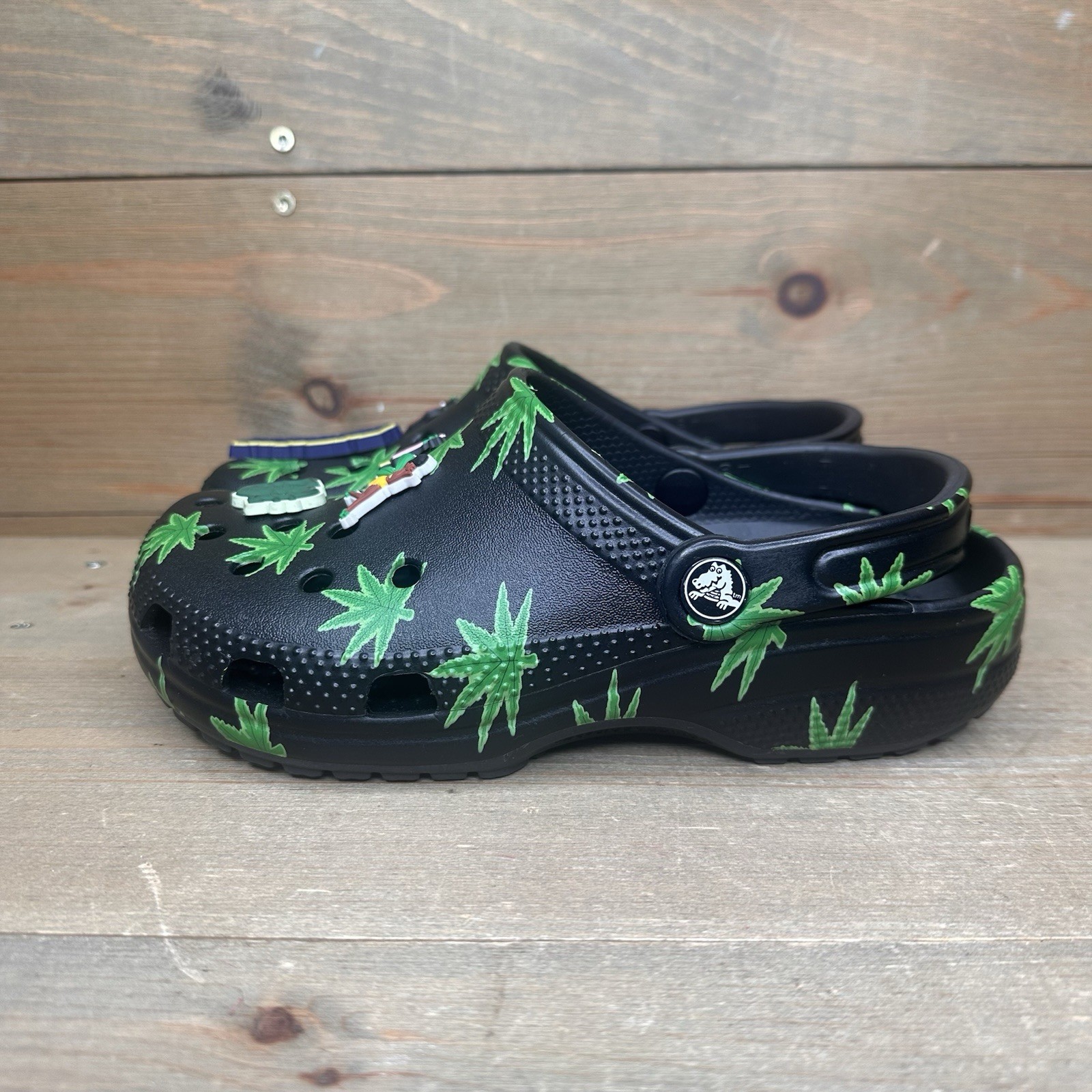 Crocs Classic Clogs Hemp Leaf Black Weed Pot Leaf Marijuana Size W6/M4