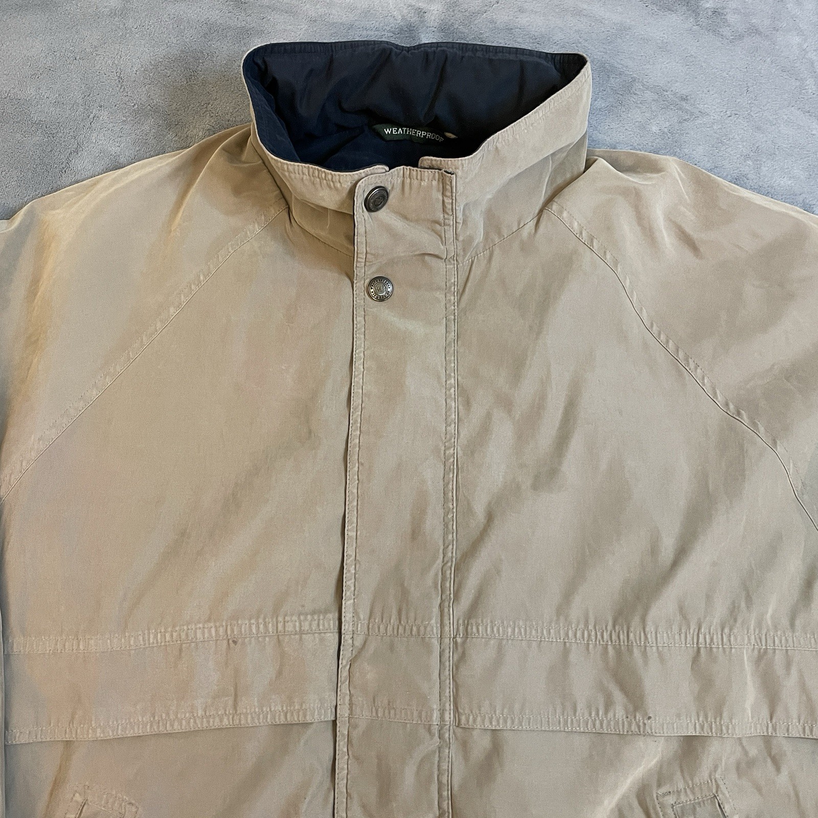 Vintage Weatherproof Canvas Jacket Coat Men’s XL Beige/Tan Full Zip Hood Pockets
