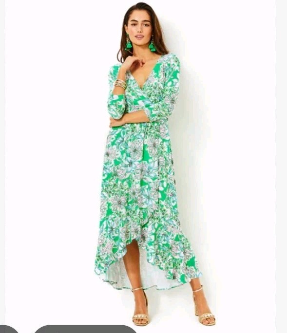 Lilly Pulitzer Women’s Moana 3/4 Sleeve Maxi Dress Spearmint Blossom Small