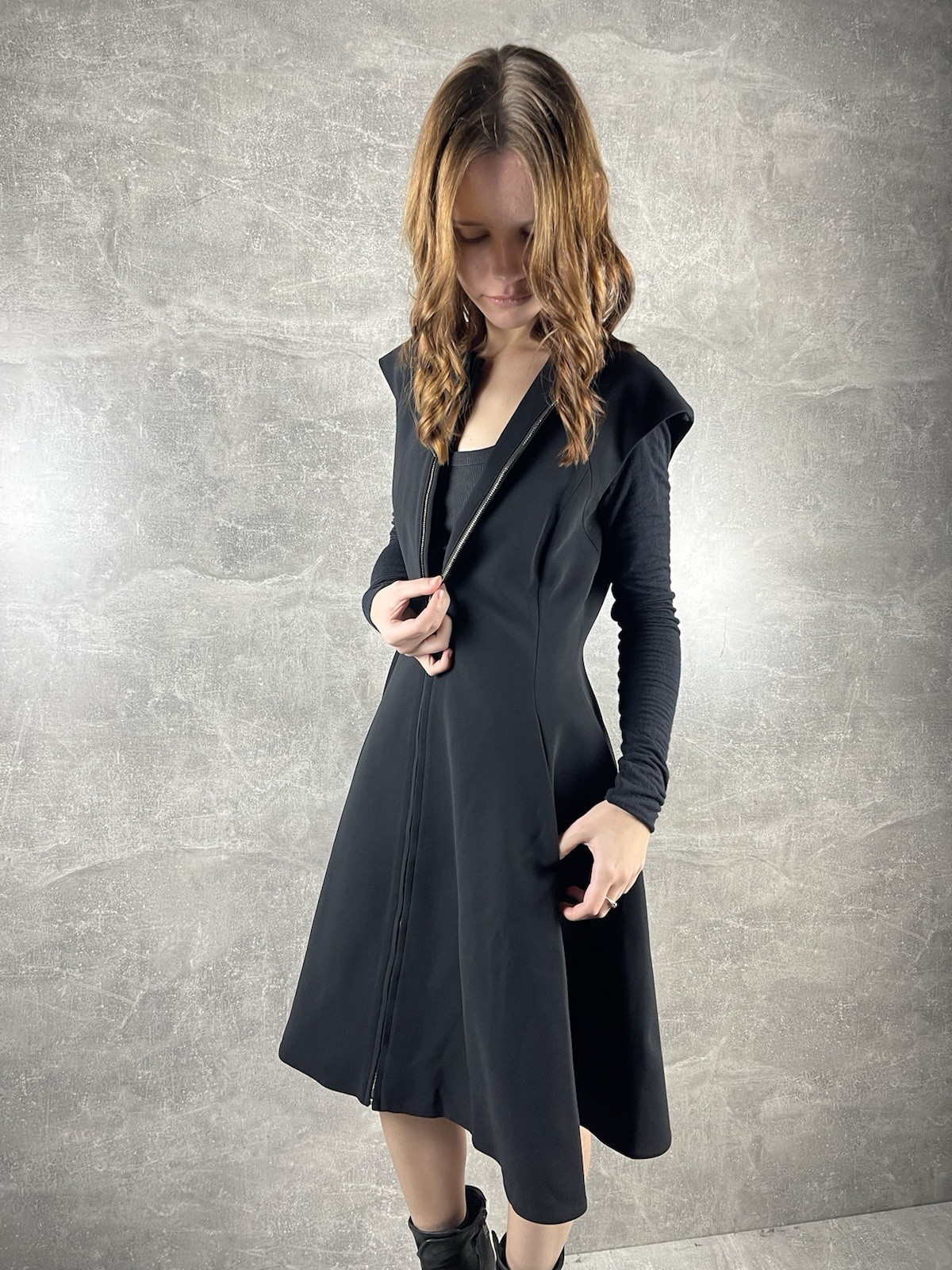 Gareth Pugh FW14 Archives Avant Grde Sculptural Zip Front Black Dress IT 44 ( L)