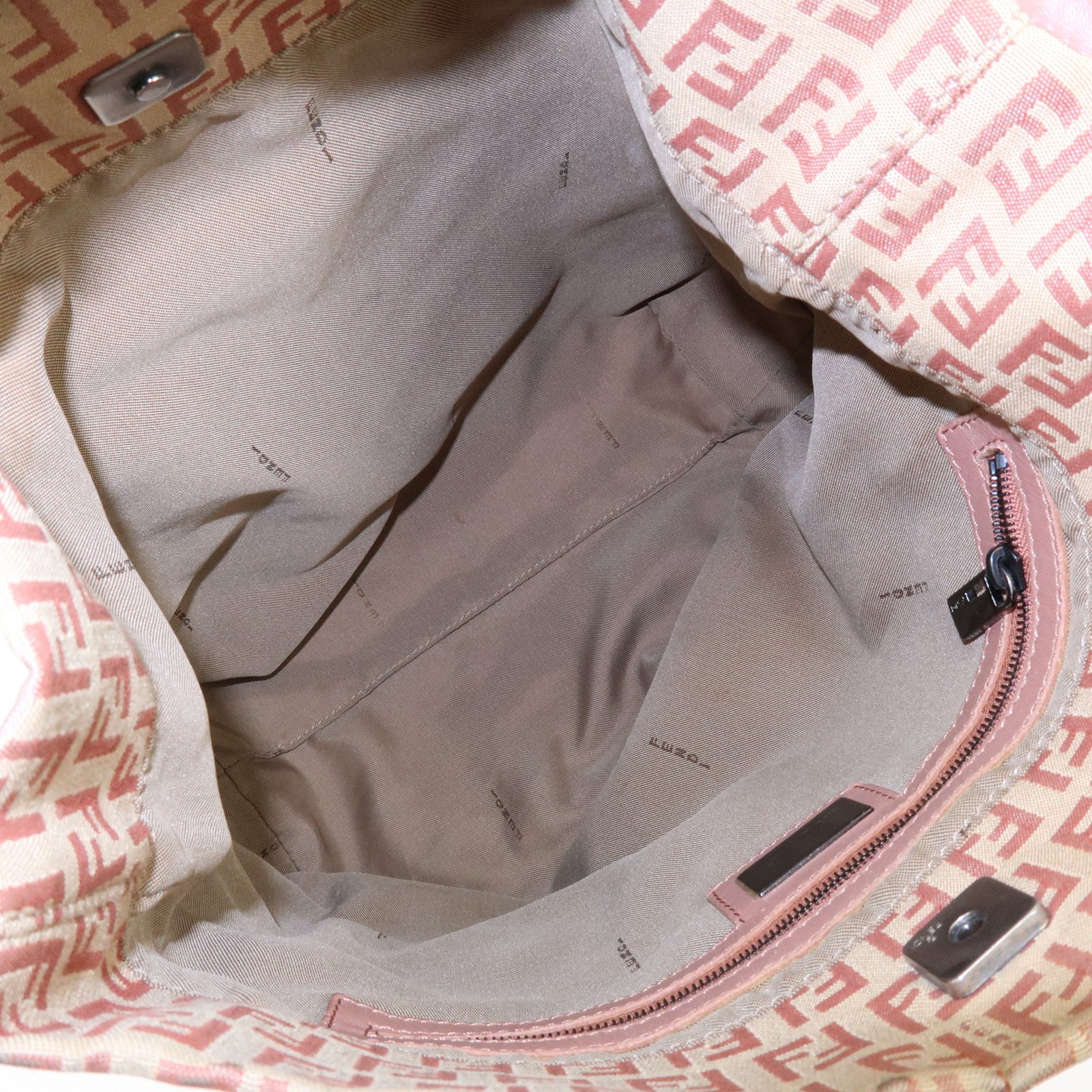 FENDI Zucchino Canvas Leather Shoulder Bag Beige Pink 8BR318 Authentic Used F/S
