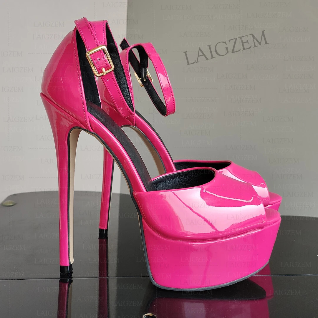 Women Pumps Peep Toe Shiny Thin High Heels Sandals Ankle Strap Shoes Woman