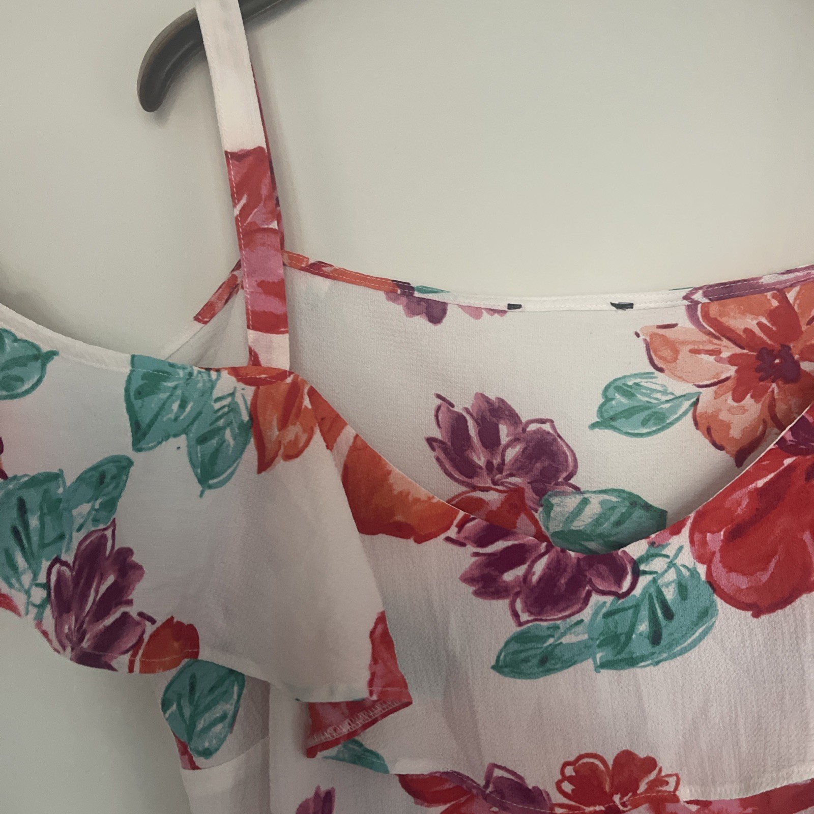 Debenhams White Mix Floral Strappy Top UK18 Flowy Plus Size Summer Holiday Vest