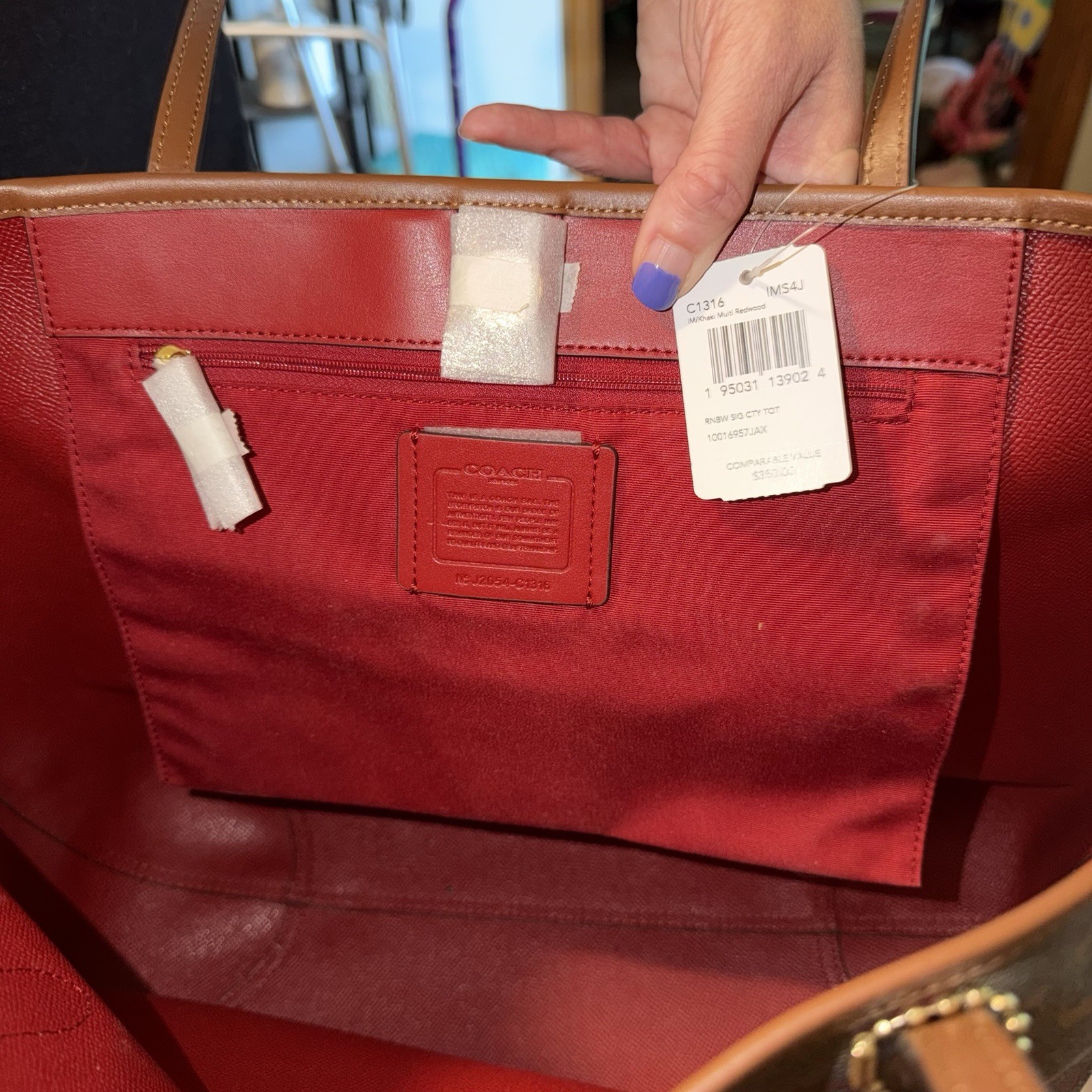 Coach Large Ltd Ed Pride Logo Tote Brown/Red Red Lining Zipper w/ Wallet