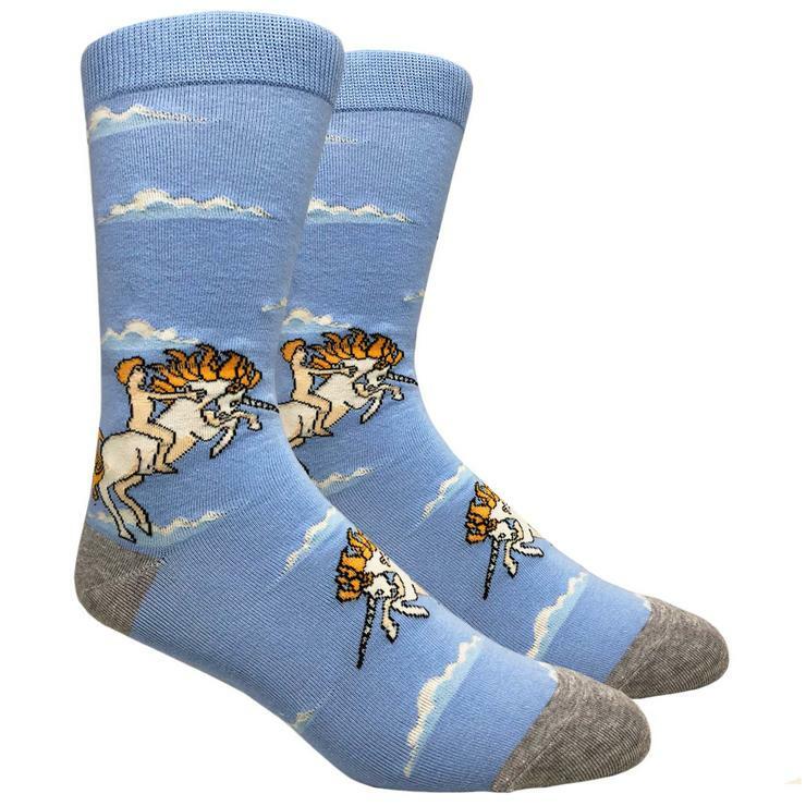 NEW! Flying Unicorn FineFit Novelty Fun Crew Socks One Size Fits Most Blue Sky