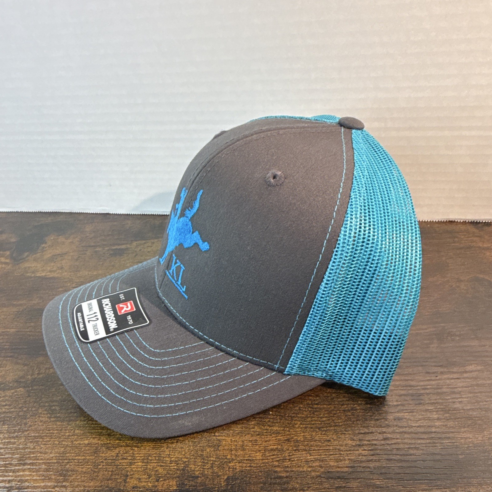 Richardson Gray Blue Trucker Hat Mesh Back Adjustable Solid Casual One Size