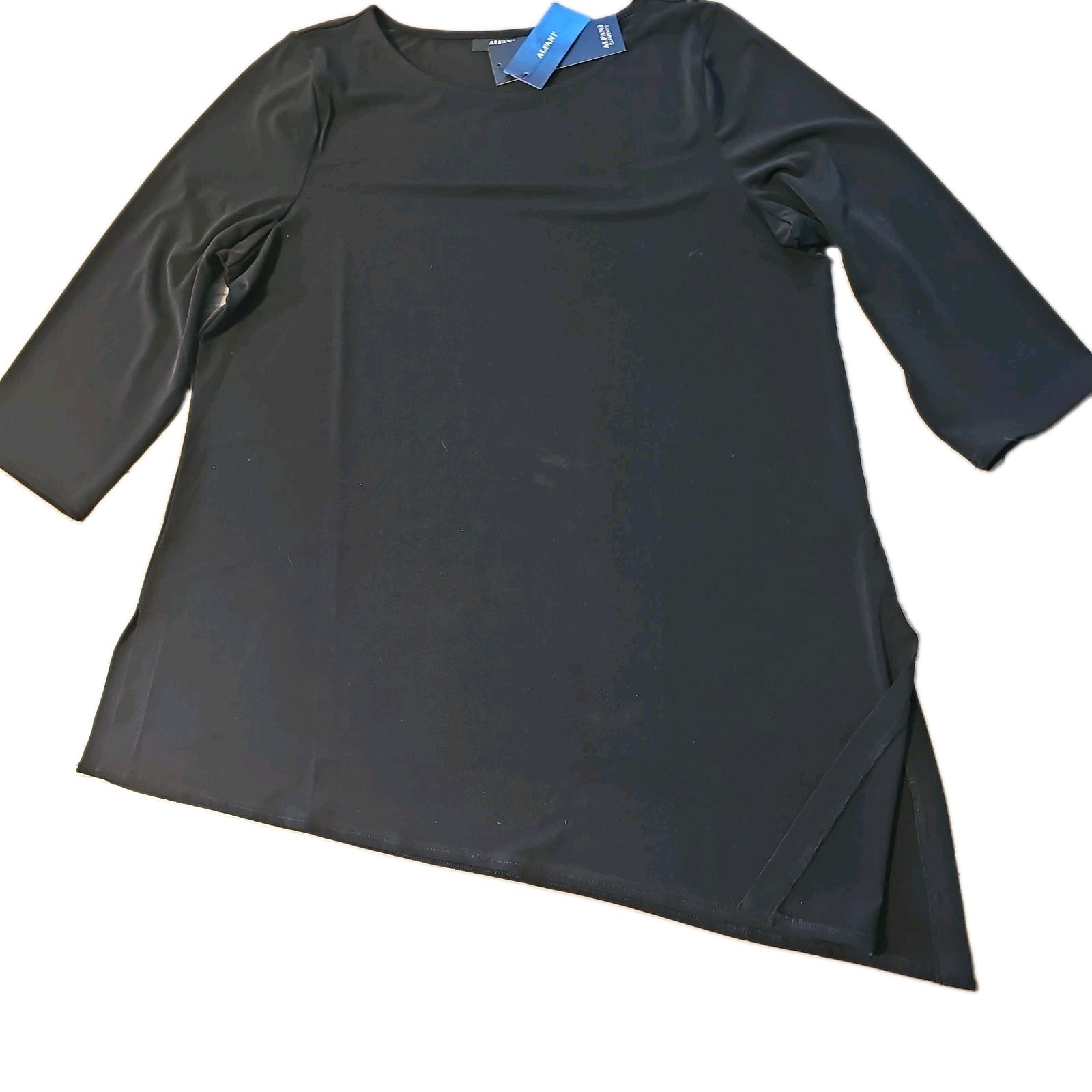 NWT Alfani LARGE Black Asymmetric Hem Tunic ¾ Sleeve