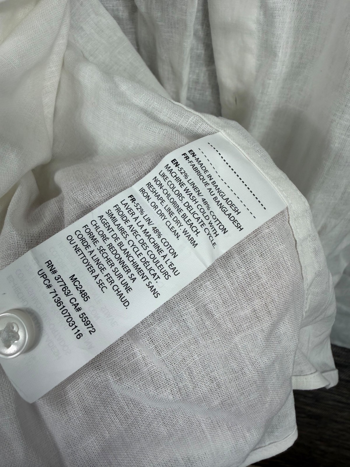 Cubavera Linen Blend Button Front Shirt Mens Size L Brilliant White NEW