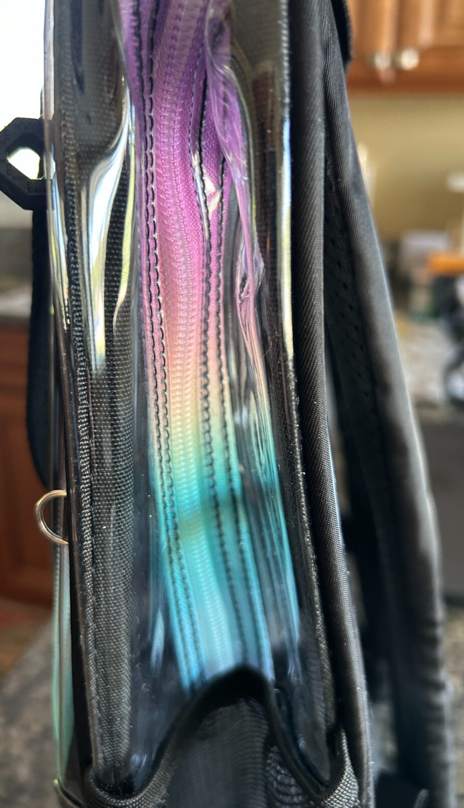 Beautiful Clear Backpack w/ Rainbow Zipper Large at 16.5 inches high w/pockets