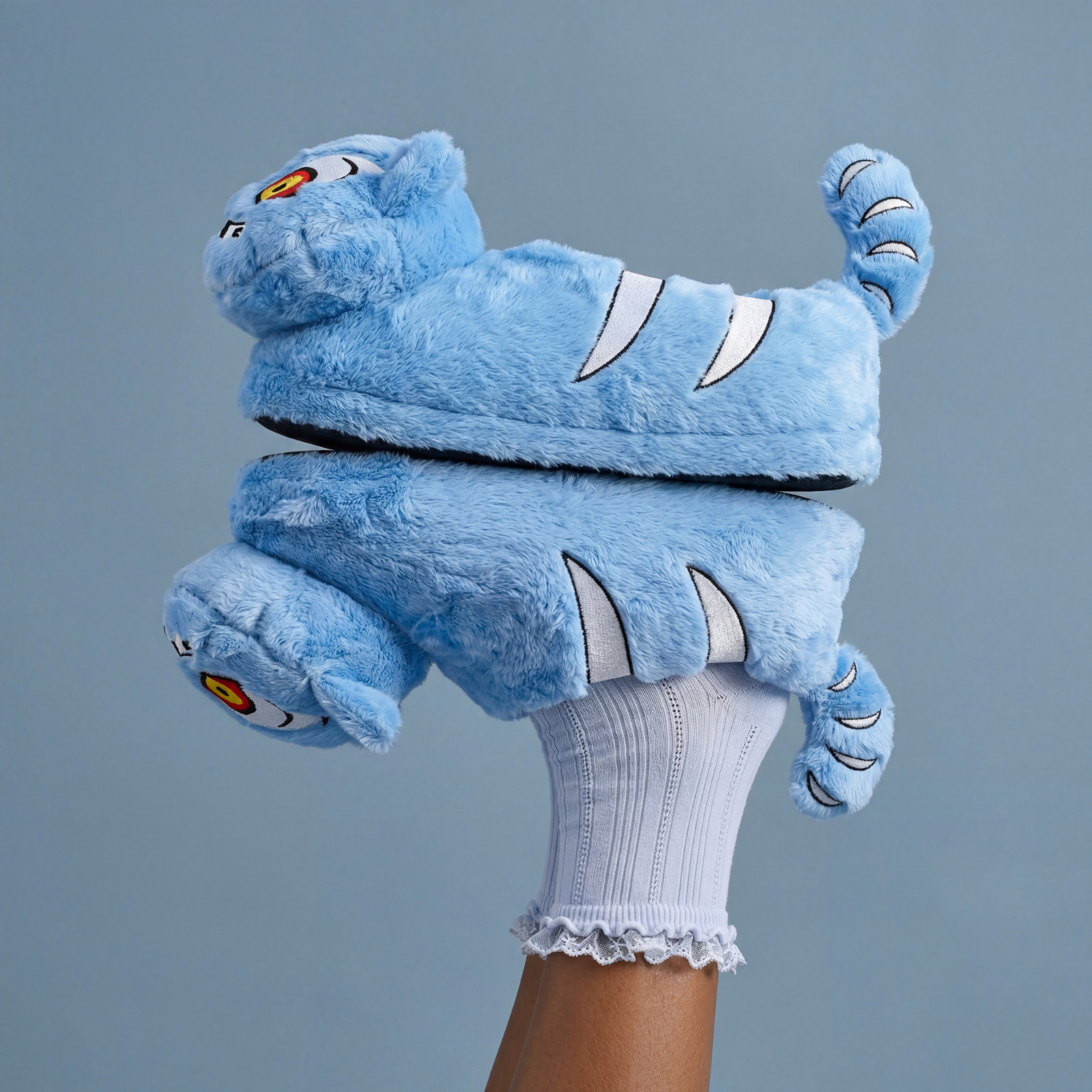 Derpy Blue Tiger Minhwa Plush Slippers (Youth and Adult Sizes)