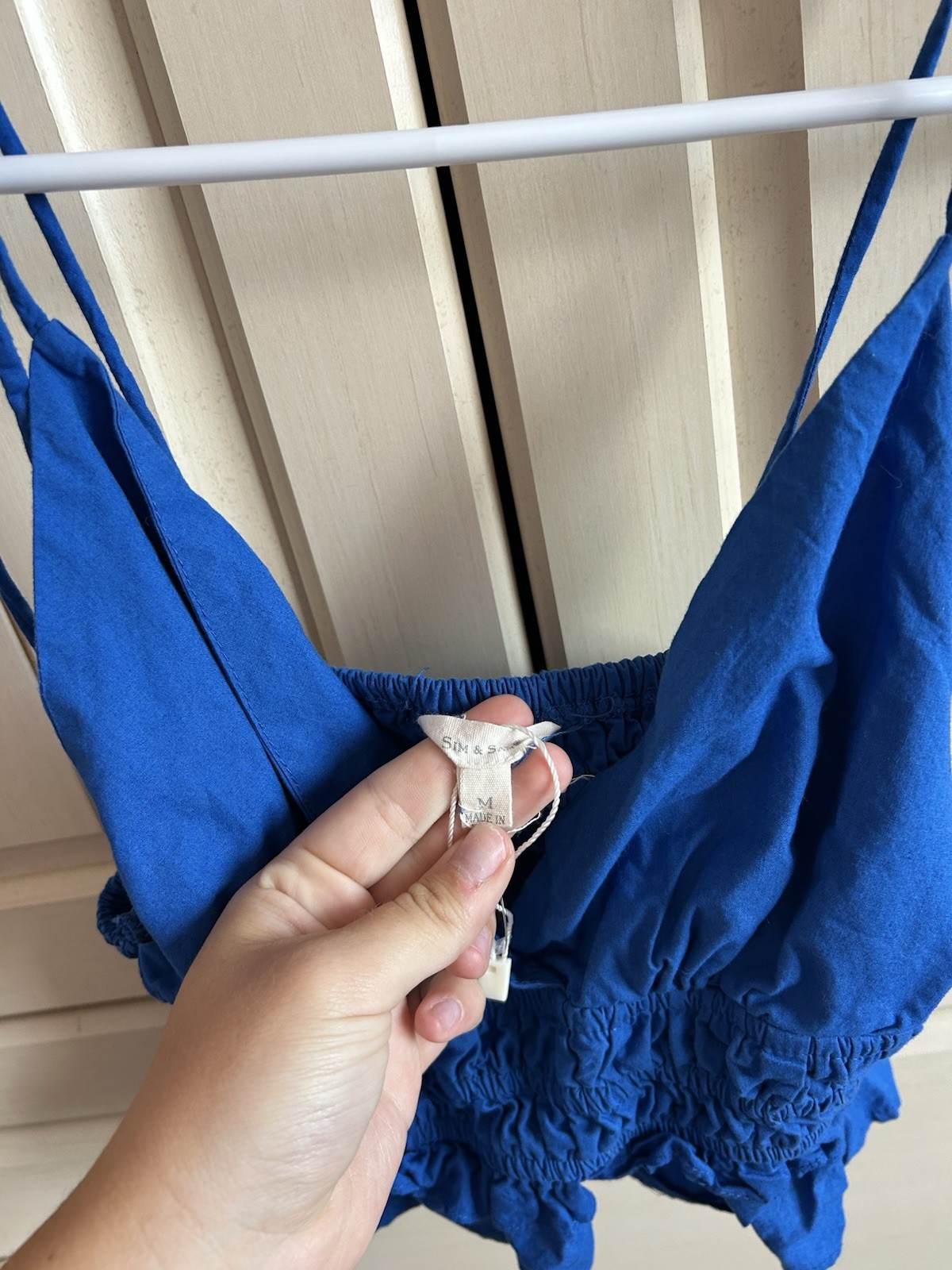 Sim and Sam Poplin Smoked Waist Top Ruffle Cami Tank in Blue size M NWOT