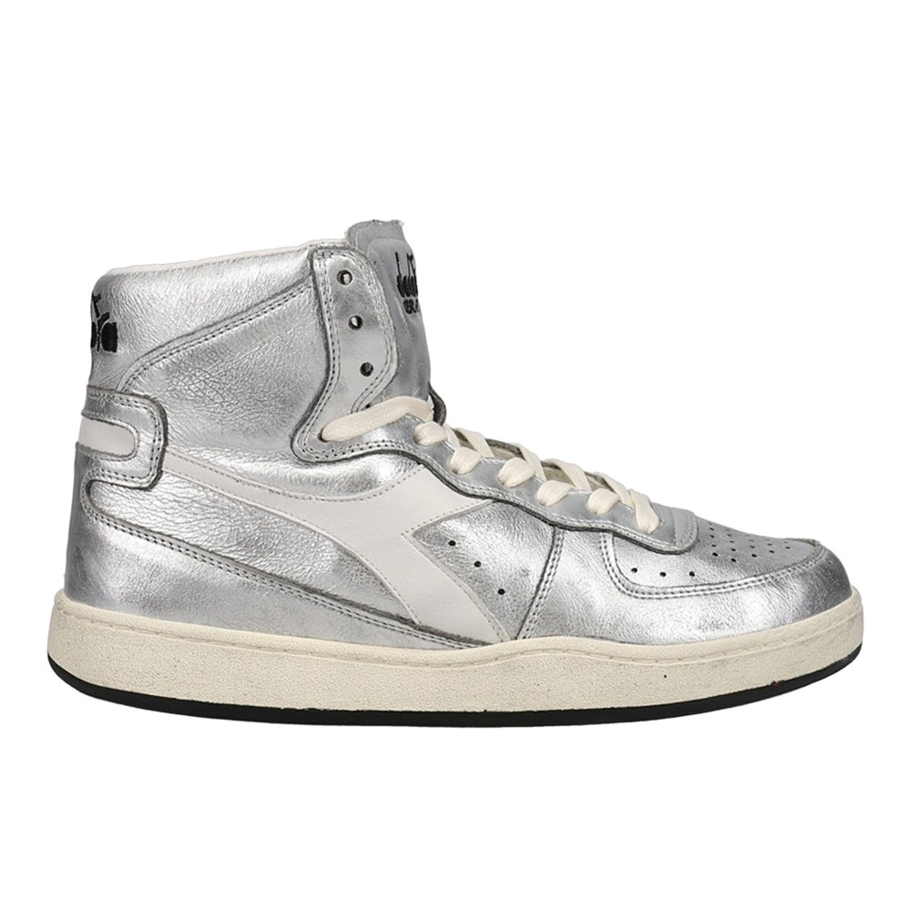 diadora Mi Basket Metallic Used High Top Mens Silver Sneakers Casual Shoes 1785
