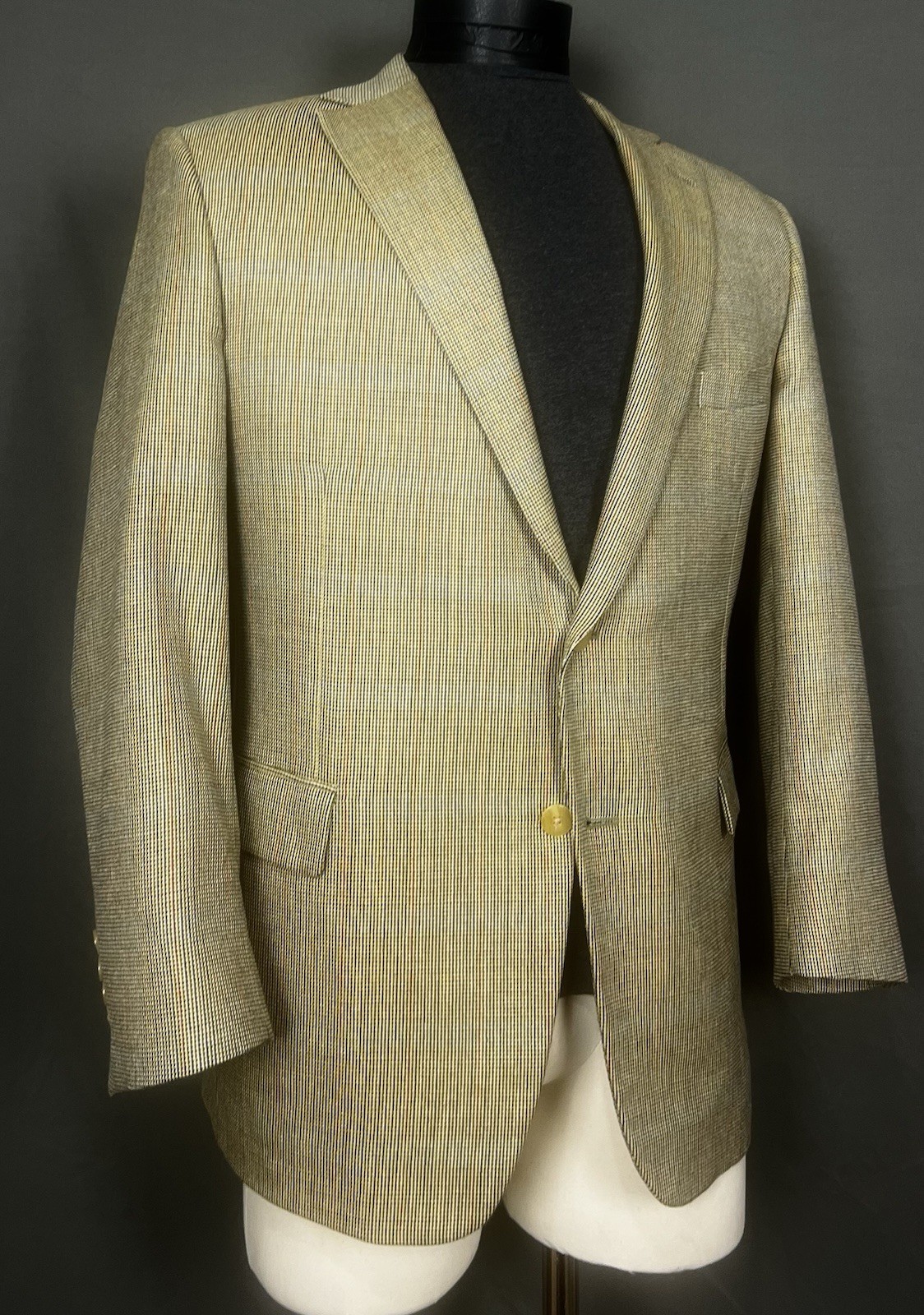 Paul Stuart Samuelsohn Wool Silk Weave Golden Beige Plaid Blazer Sport Coat 46L