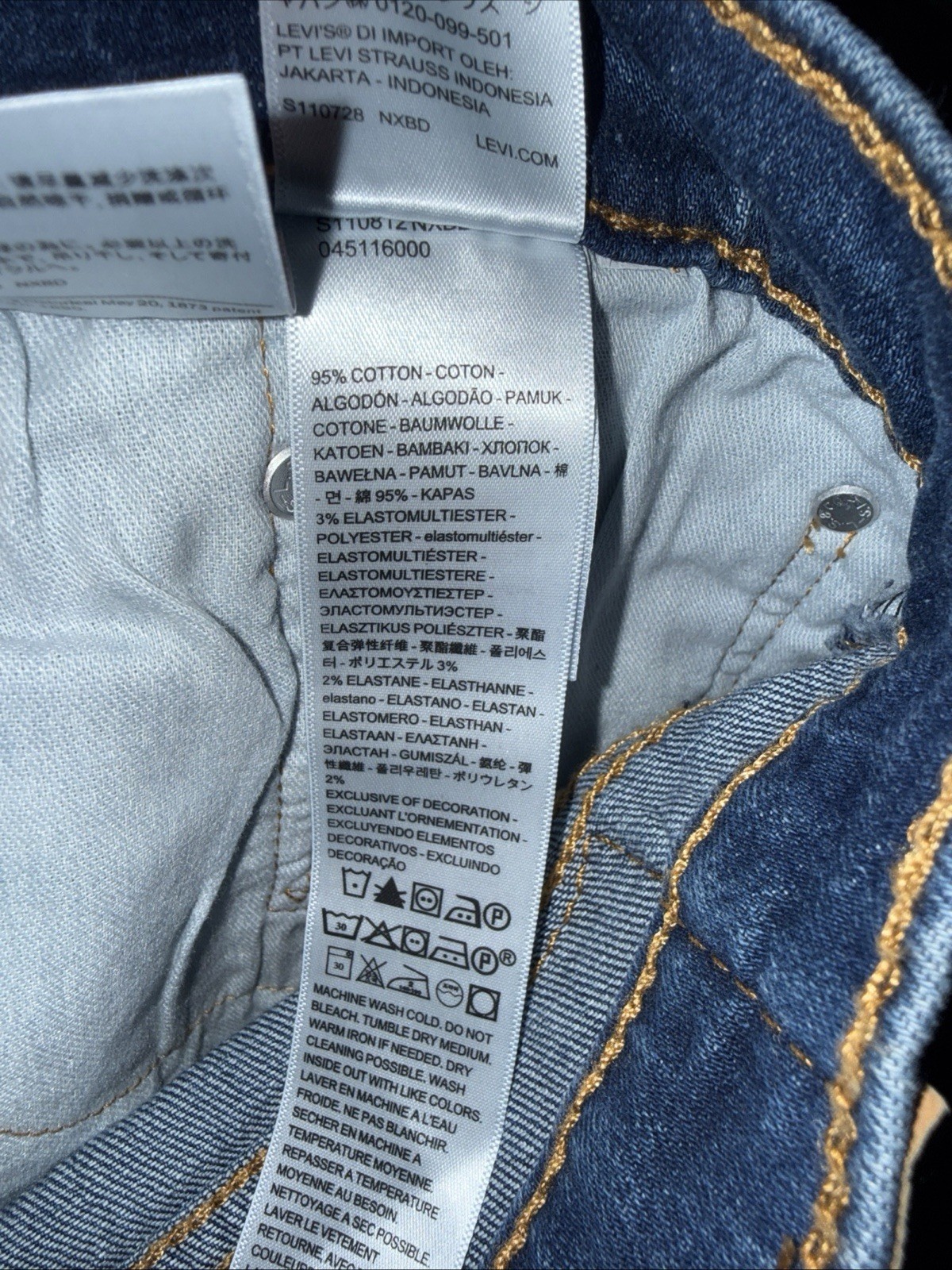 Levi’s 511 Men’s Slim Fit Stretch Sits Below Waist Jeans, Blue, Size 38X30 NWT