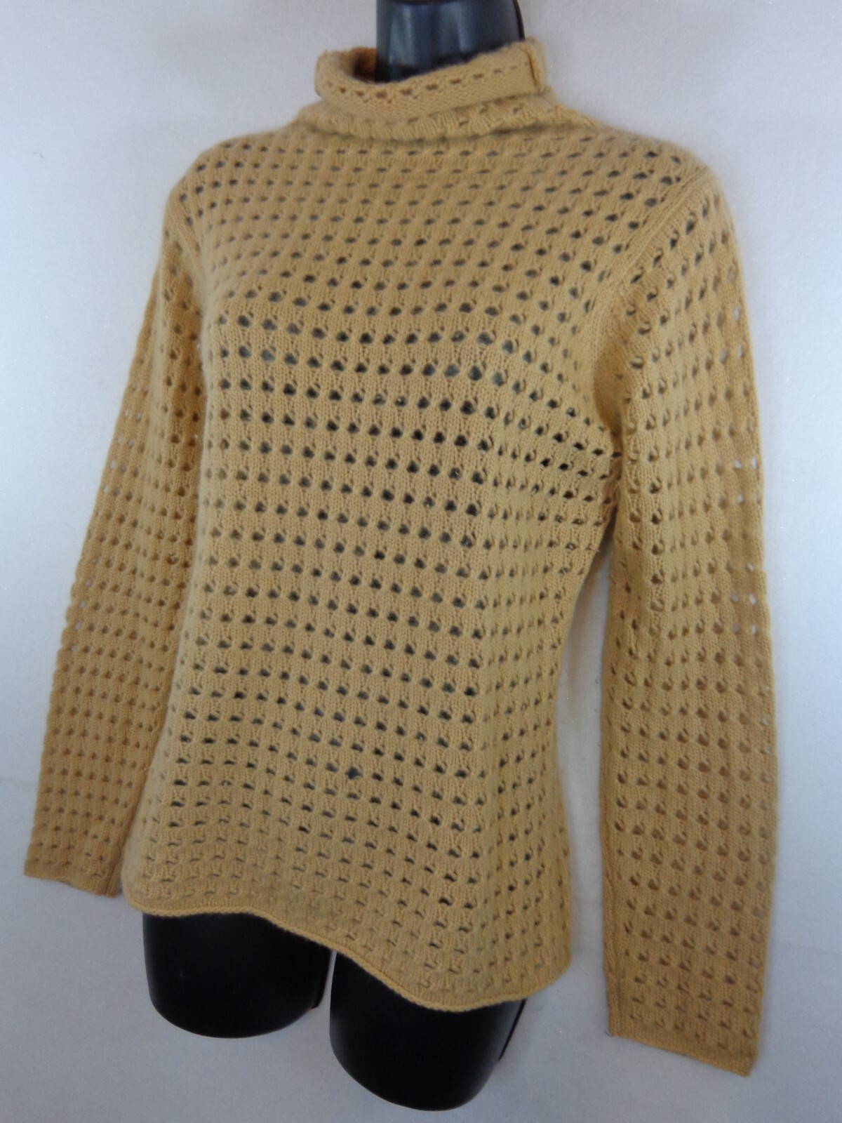Cullen Sweater Women’s S Light Peach 100% Cashmere Turtle Neck Open Knit