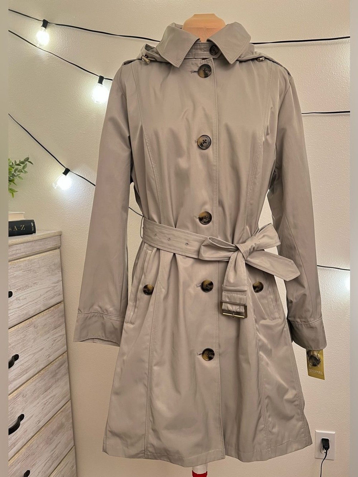 NWT Michael Kors Dusty Sage Trench Coat XL Old Money Belted Rain Jacket