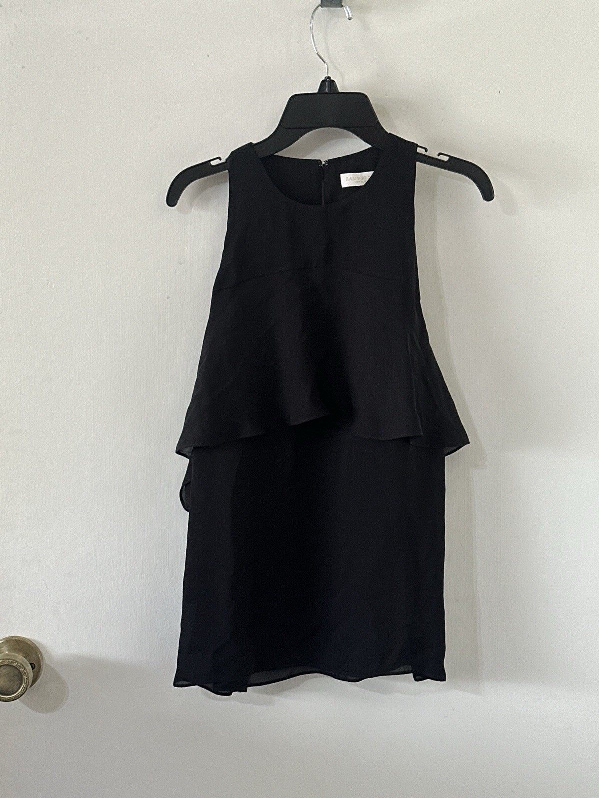 Ramy Brook New York 100% Silk Black Sleeveless Layered Ruffle Blouse Top Size S
