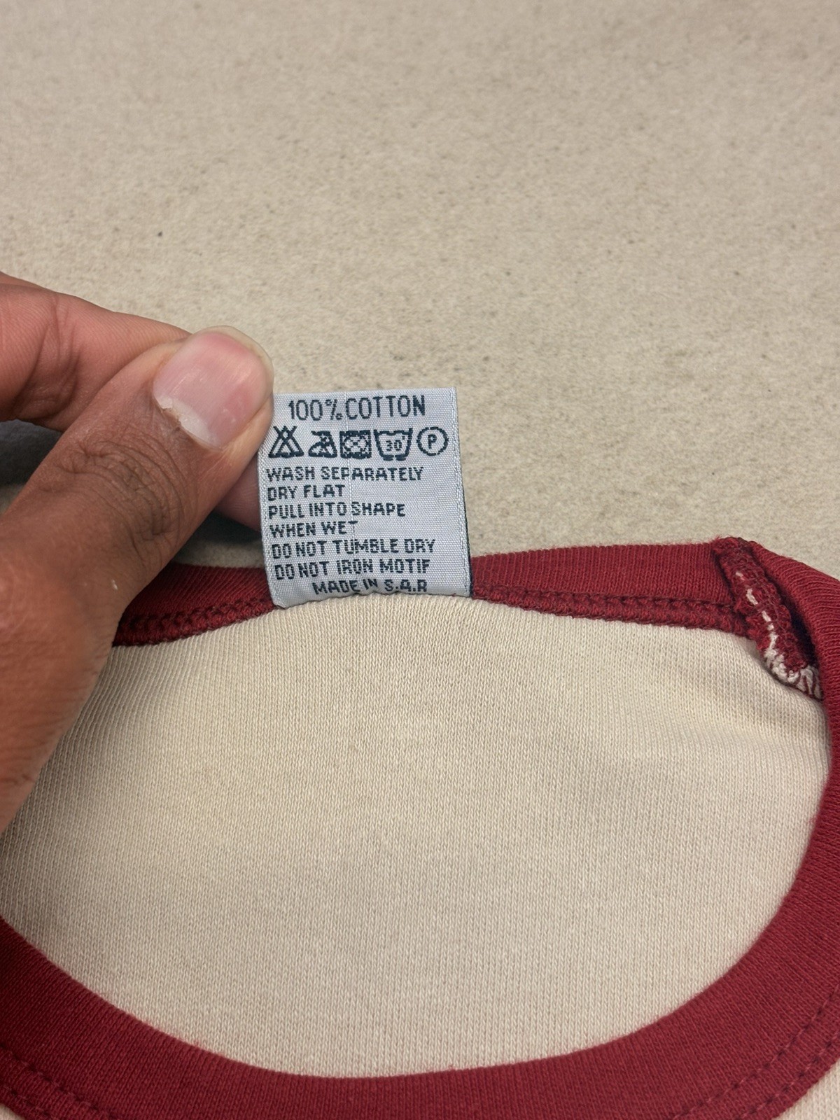 100% Cotton Cream/Red T-Shirt