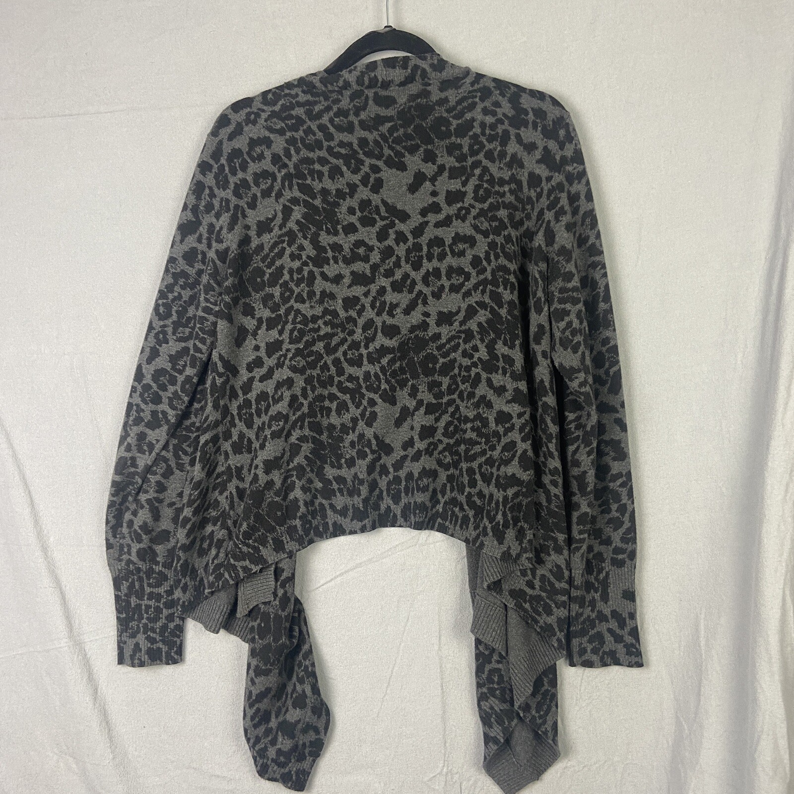 Leopard Cheetah Print Sweater Black Wmns Sz Lg LS Warm Cozy Open Front Cardigan