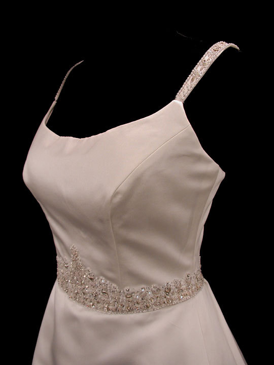 Classic Couture Satin A-Line Mon Cheri Bridal Gown Wedding Dress 12 + Shawl