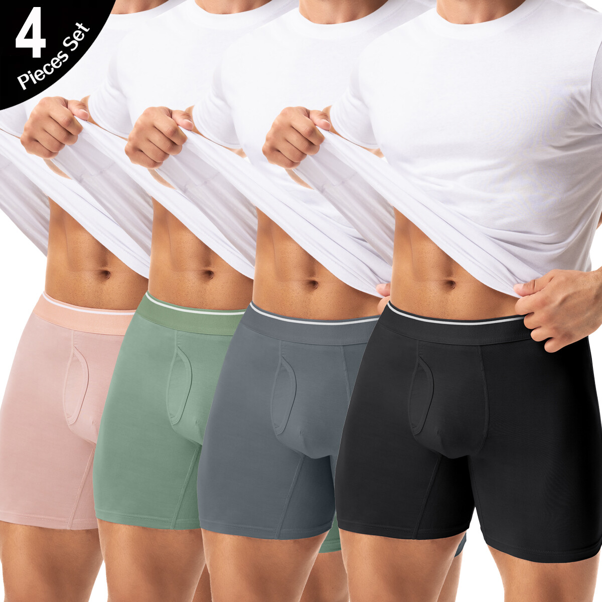 Men’s Bamboo Underwear Boxer Briefs 4 Pack Soft Long Leg Trunks Undies For Men