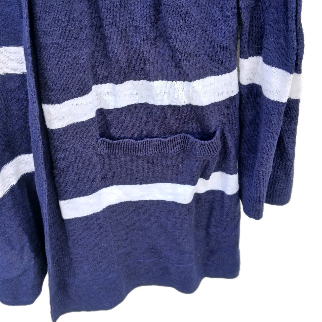 Old Navy Blue White Striped Knit Open Front Cardigan Sweater Pockets Size L