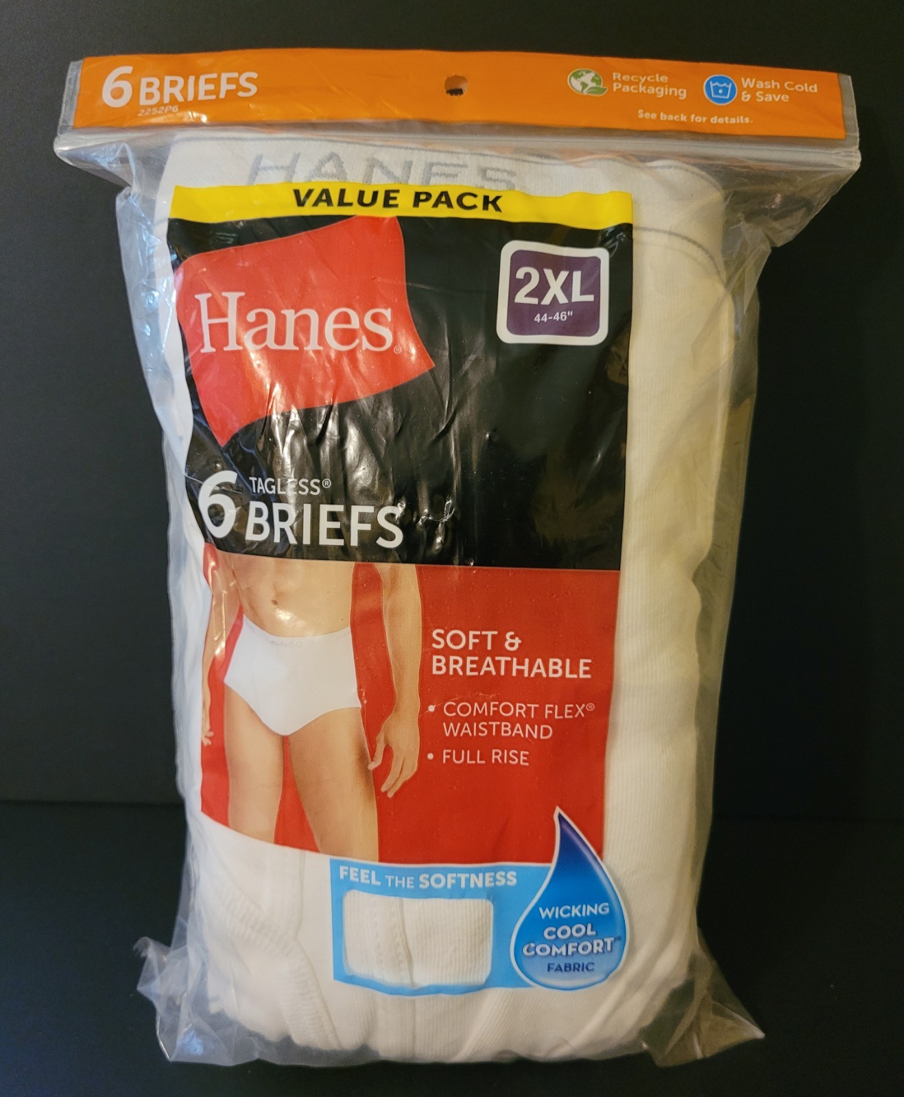 New Hanes Mens BRIEFS Size 2XL Tagless Comfort Wicking Soft 6 Pack Underwear