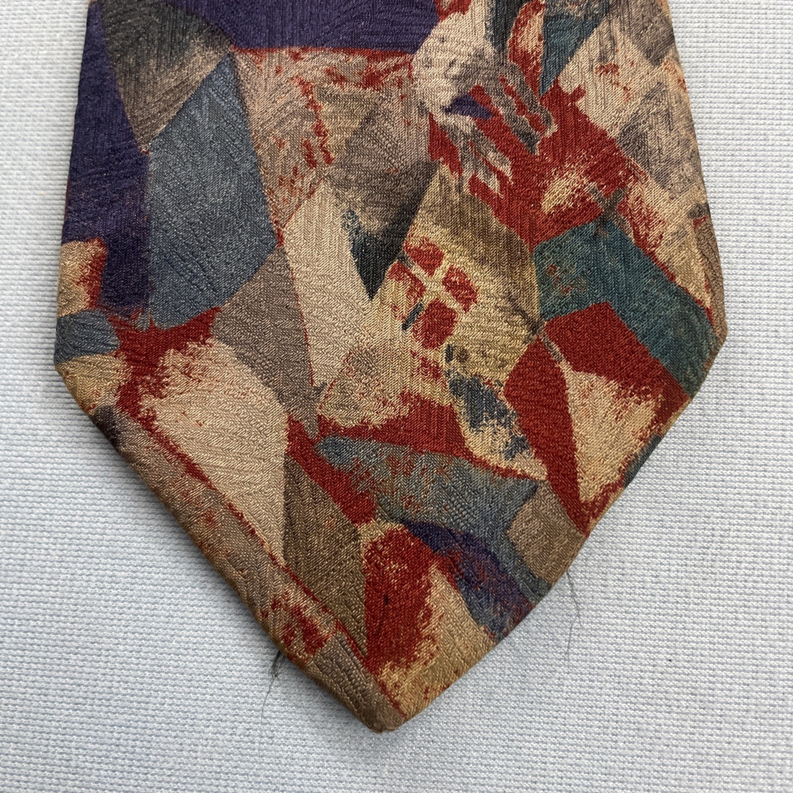 Rubinacci Silk Neck Tie MCM Mod Abstract Art Splat Brown Red Blue vtg 4×59 Wear