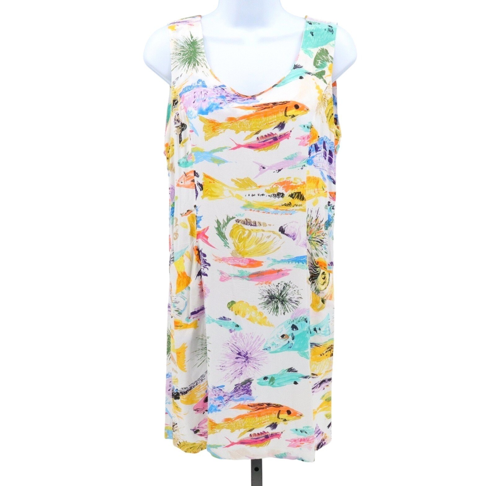 Jams World Tropical Fish Print Sleeveless Shift Dress 9 Art to Wear Hawaiian