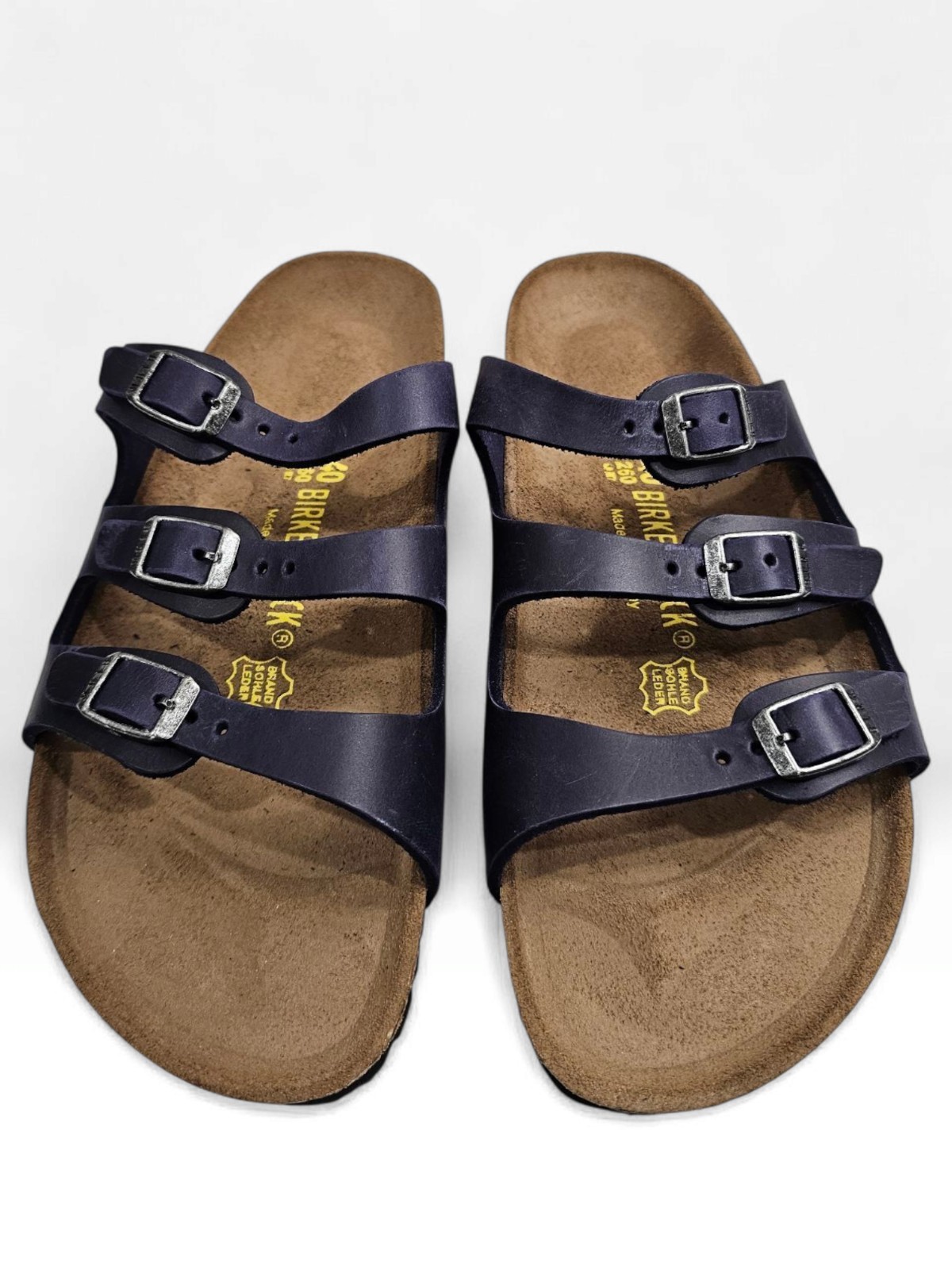 BIRKENSTOCK Florida Unisex Navy Blue Leather 3 Straps Sandals 40/Women 9-9.5M