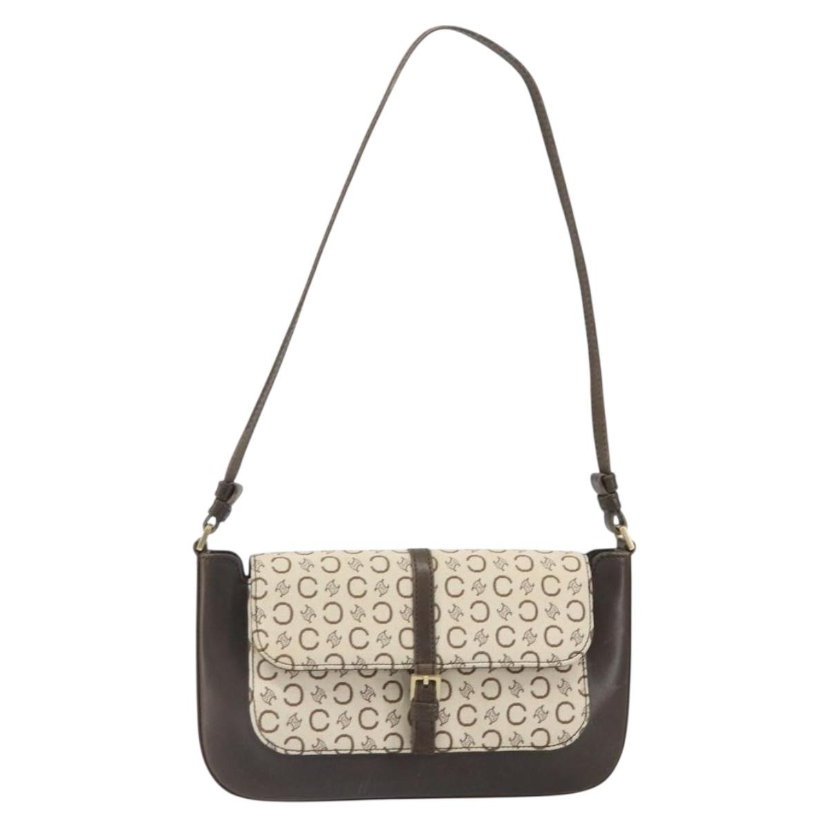 CELINE C Macadam Canvas Shoulder Bag Beige Gold Auth ep12930