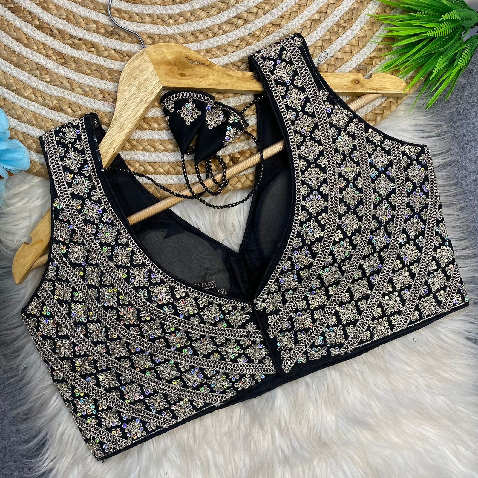 Women’s Embroidered Saree Blouse Top Multi Color Sleeveless V Neck Party Wear
