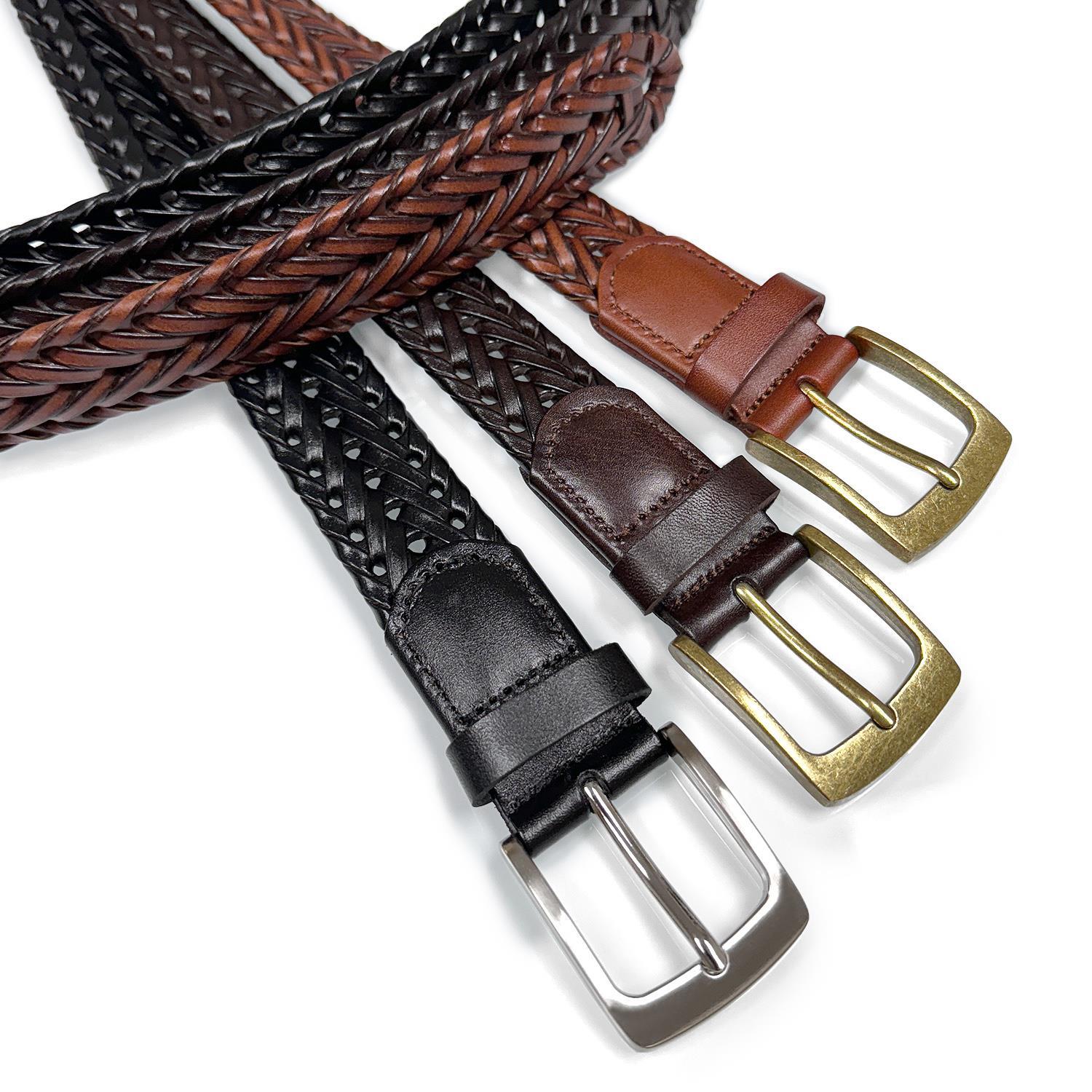 Men’s Braided Belt Genuine Leather Woven Casual Dress Belt 1-3/8″(35mm) Wide