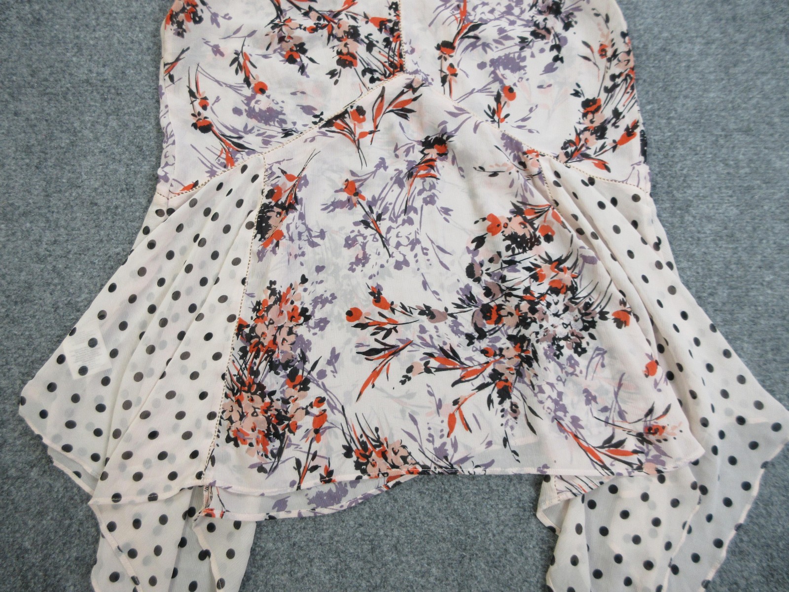 Vanessa Virginia Top Womens Medium Floral Polka Dot Handkerchief Hem Sleeveless