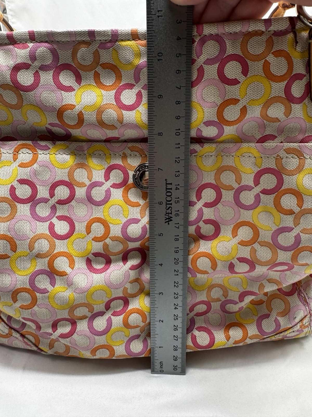 COACH Leah Signature Muti-color Shopper Tote Bag Laptop Commuter Office Shoulder