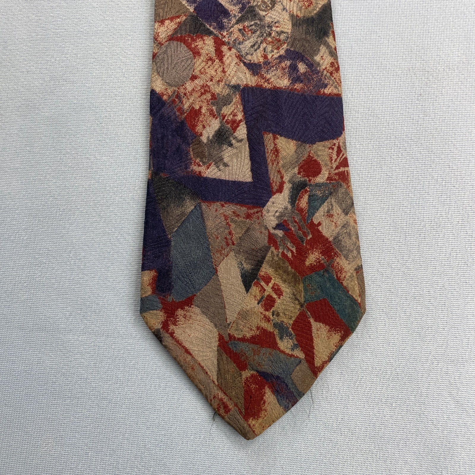 Rubinacci Silk Neck Tie MCM Mod Abstract Art Splat Brown Red Blue vtg 4×59 Wear
