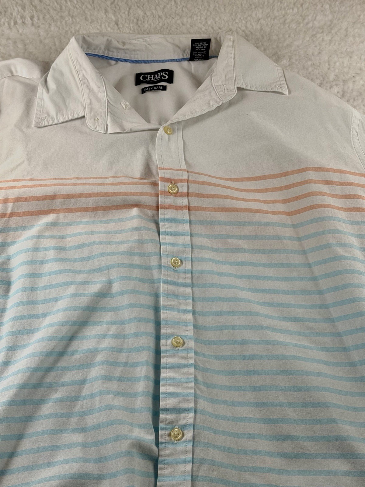 Chaps Easy Care XXL White With Multi Color Stripes Polo Short Sleeve Collared