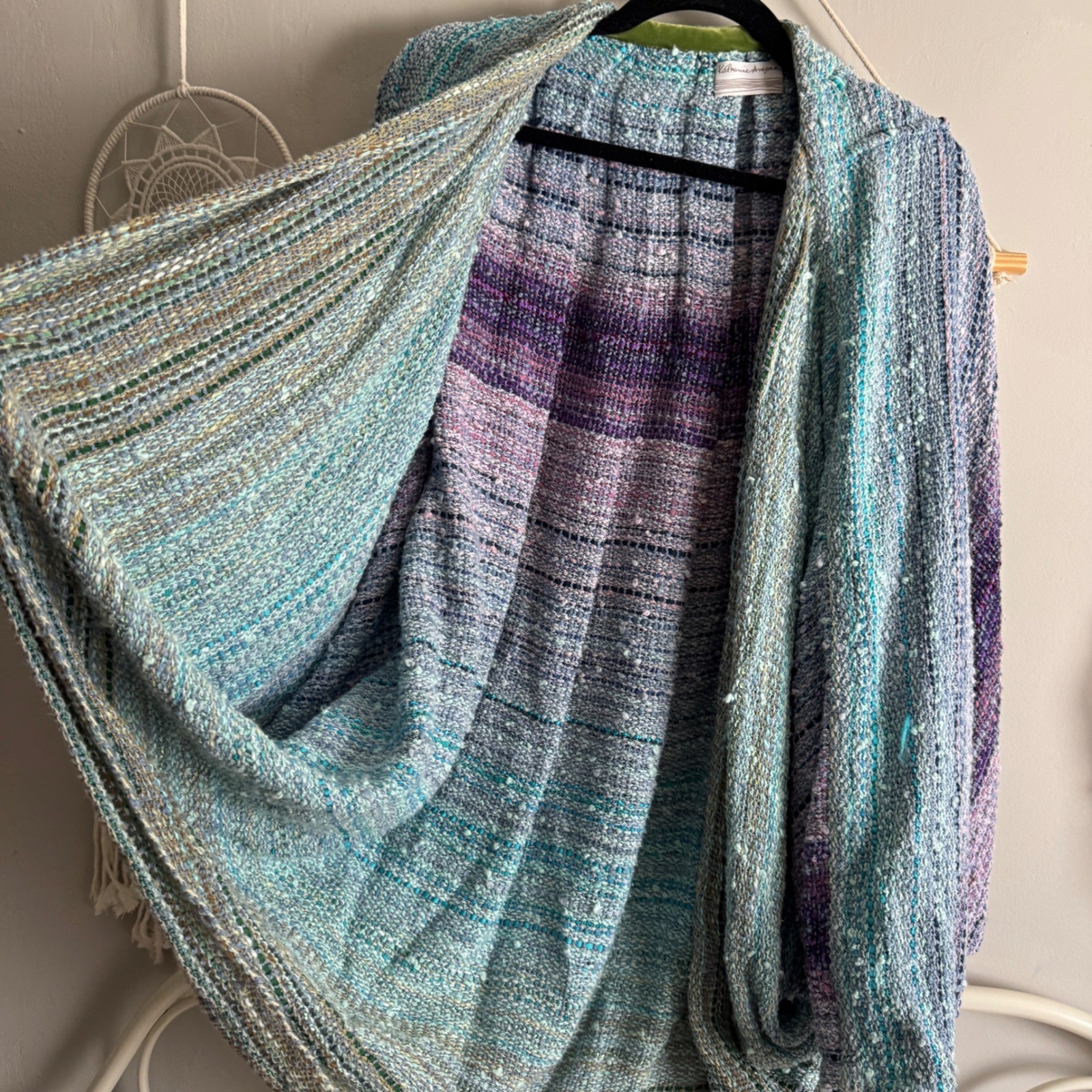 Katherine Ancona HandWoven Cocoon Cardigan Purple Blue Ombre Boho Artisan Kimono