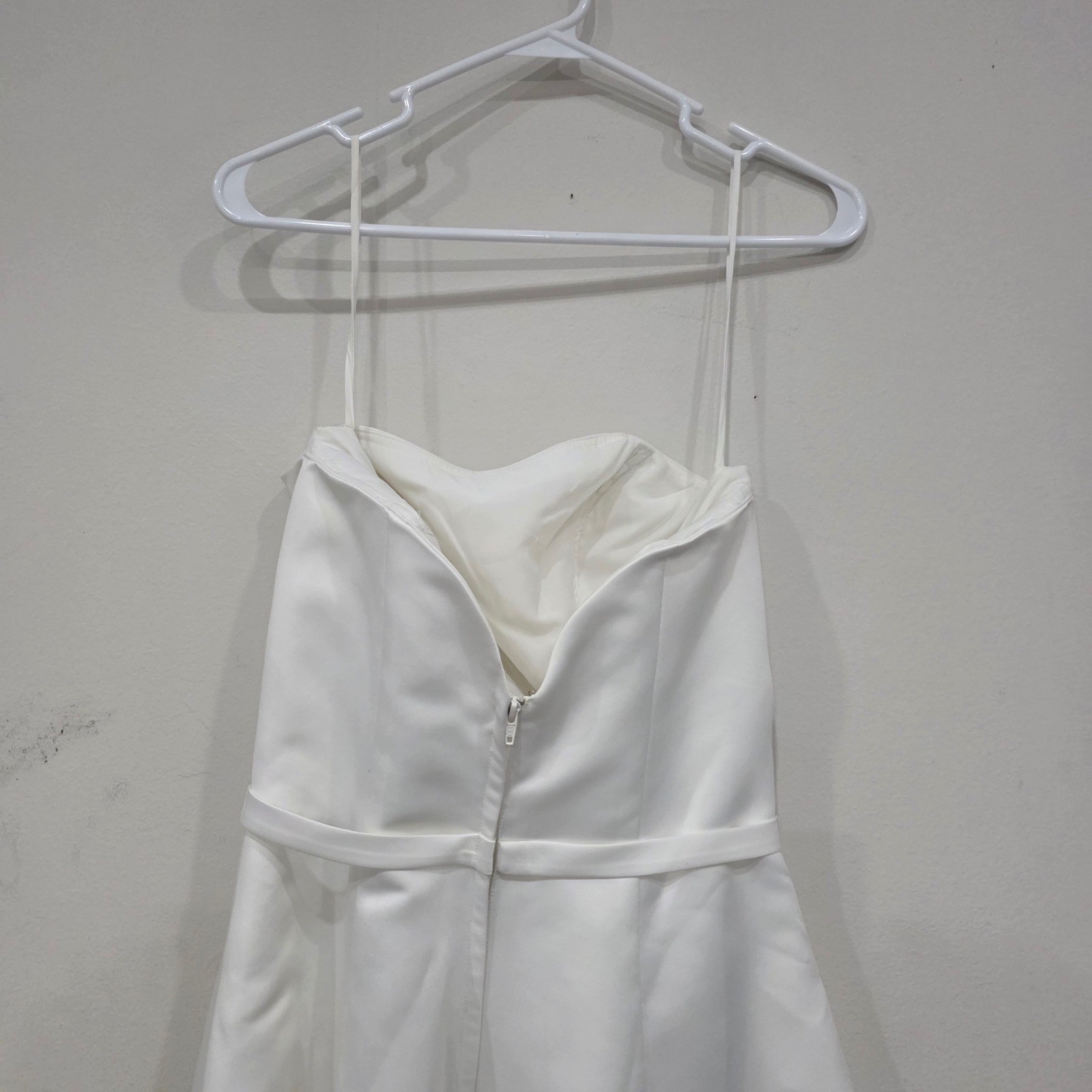Forever Yours White Satin A-Line Wedding Dress Rhinestone Belt Size 2 Strapless