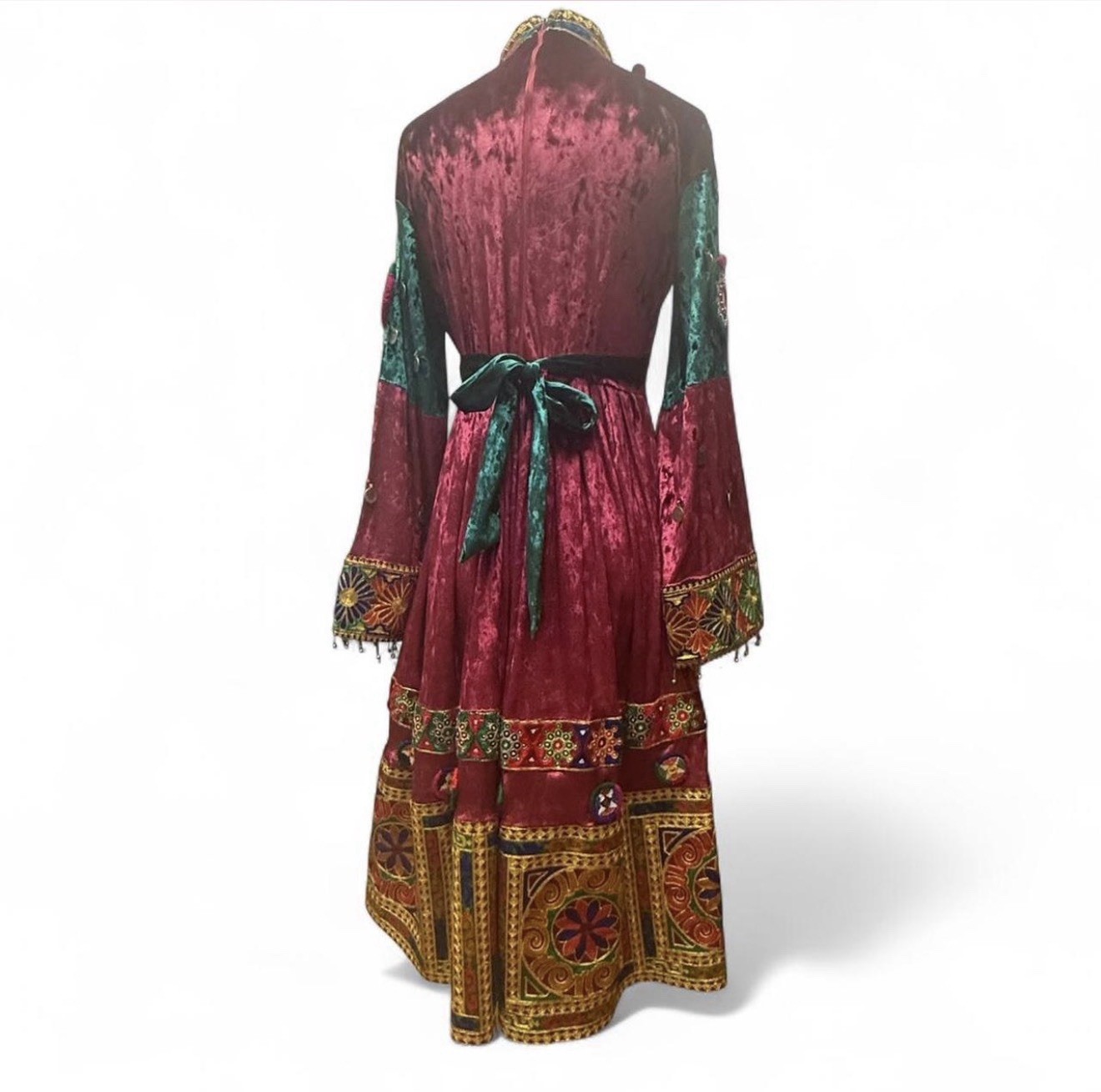 Afghan Traditional Kuchi Hand sewn Velvet Dress Set Shisha Beads Embroidery