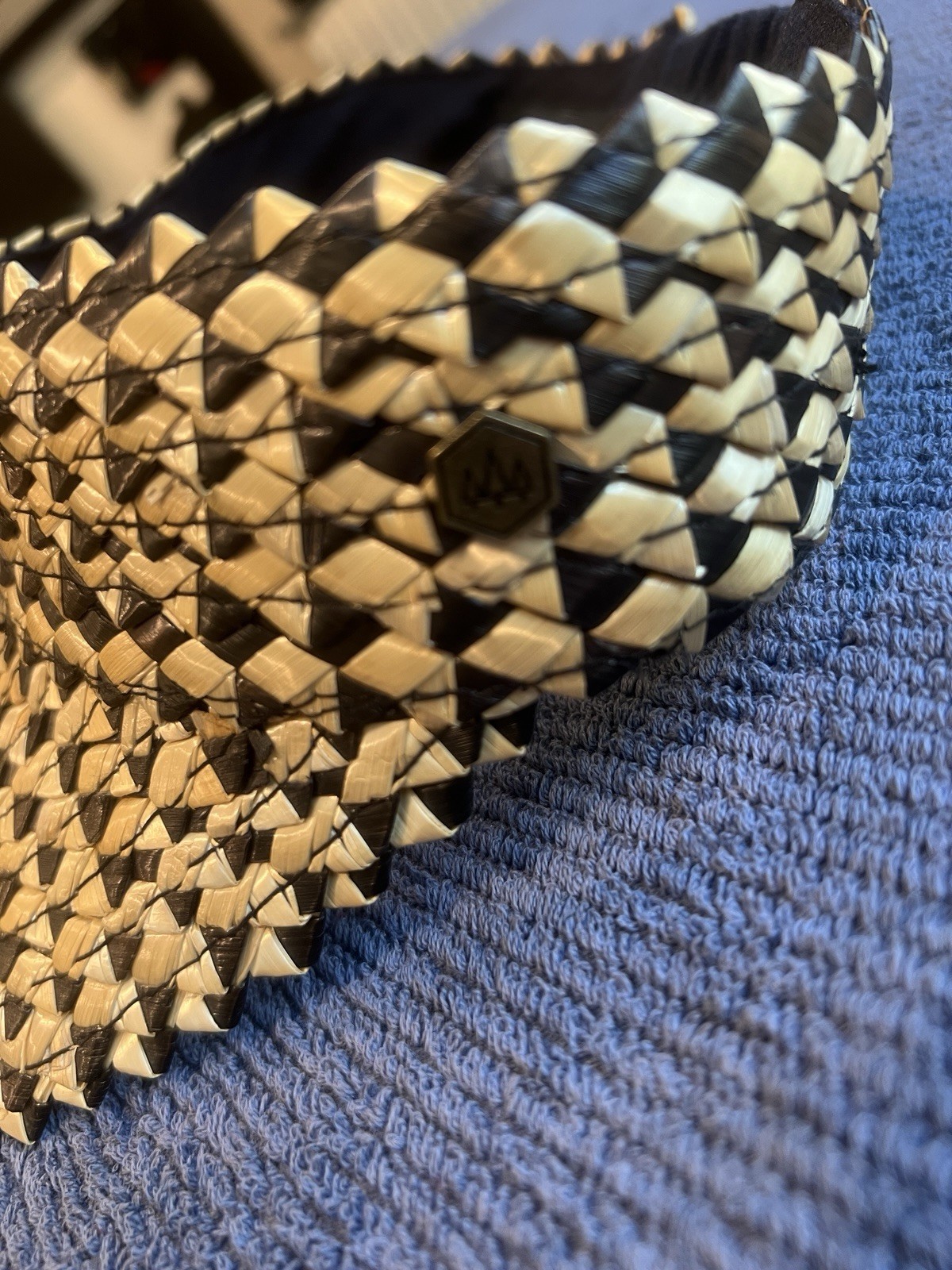 Hemlock Hat Co. Women’s Straw Visor Hat Beige/Black Geometric Adjustable OS