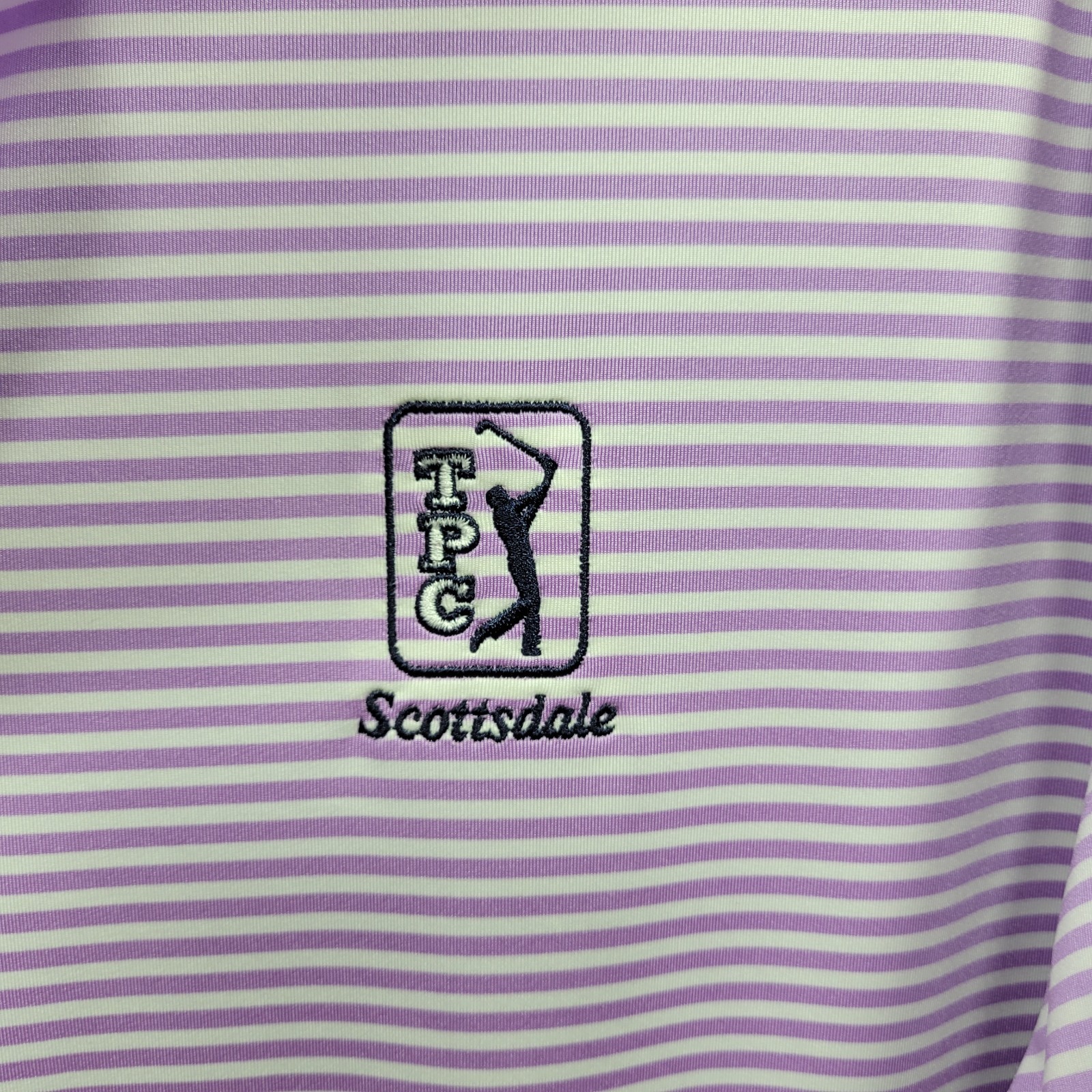 FootJoy Polo Shirt Men’s L White Purple Striped Short Sleeve Scottsdale Logo