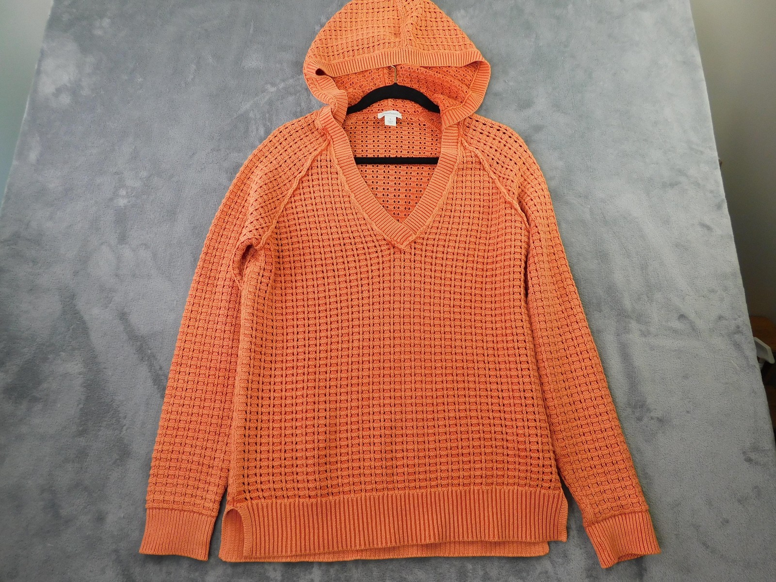 Sundance Sweater Womens Small Orange V Neck Hooded Knit Cotton Pullover Beach